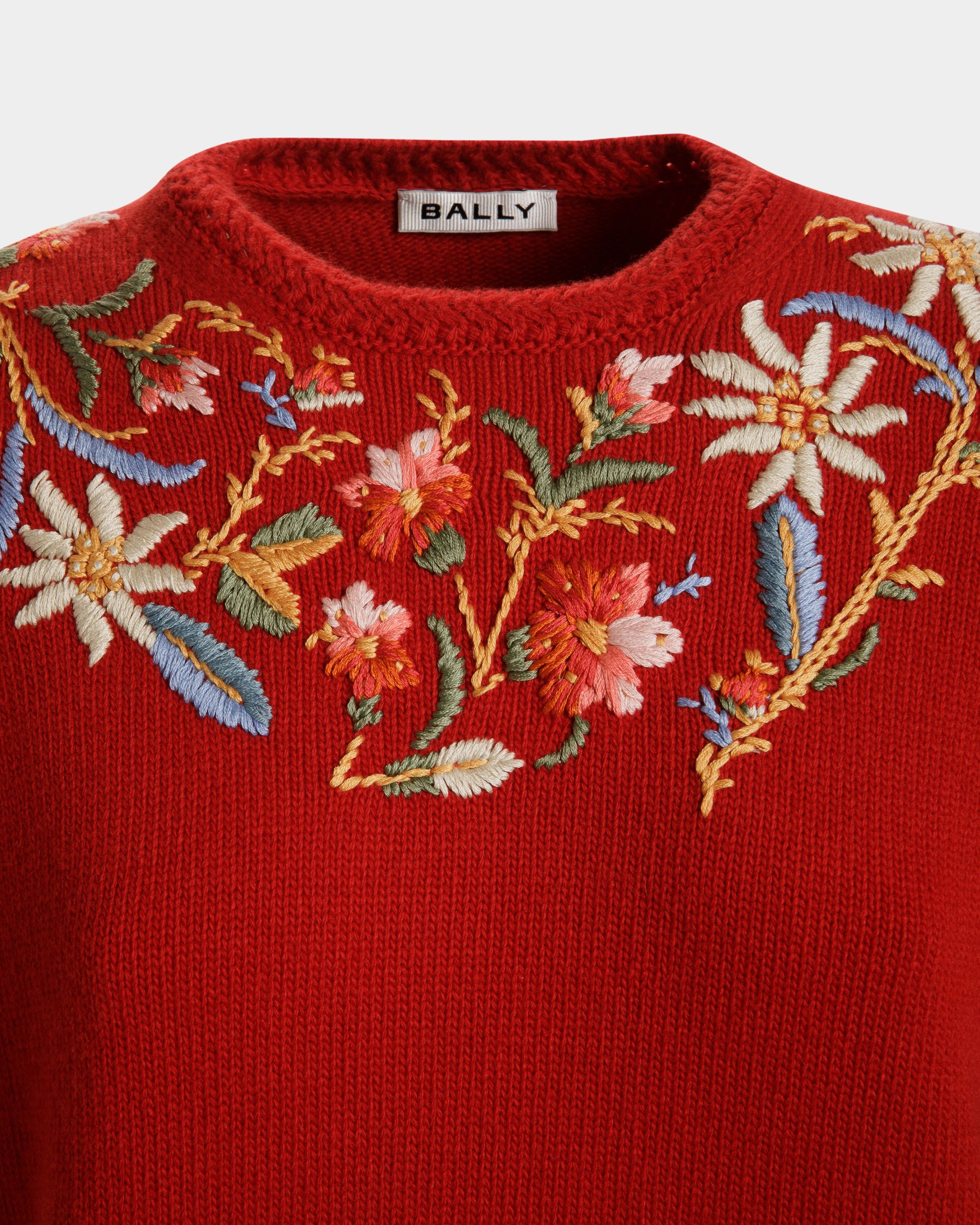 Pullover Girocollo Winter Capsule In Lana Rossa Con Ricamo Alpine Flowers - Donna - Bally - 04