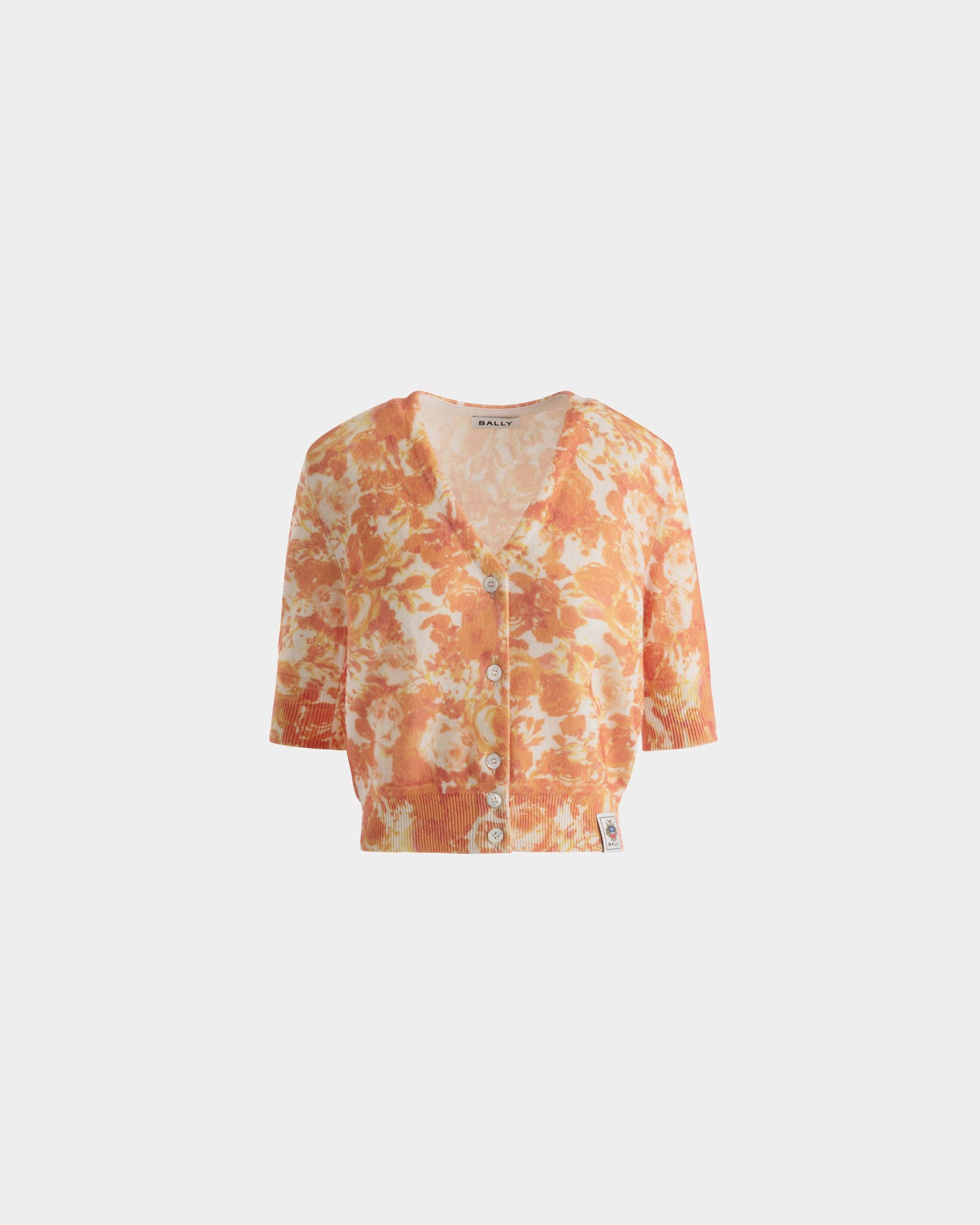 Cardigan In Cashmere Koi Orange Con Stampa Rosengarten - Donna - Bally - 01