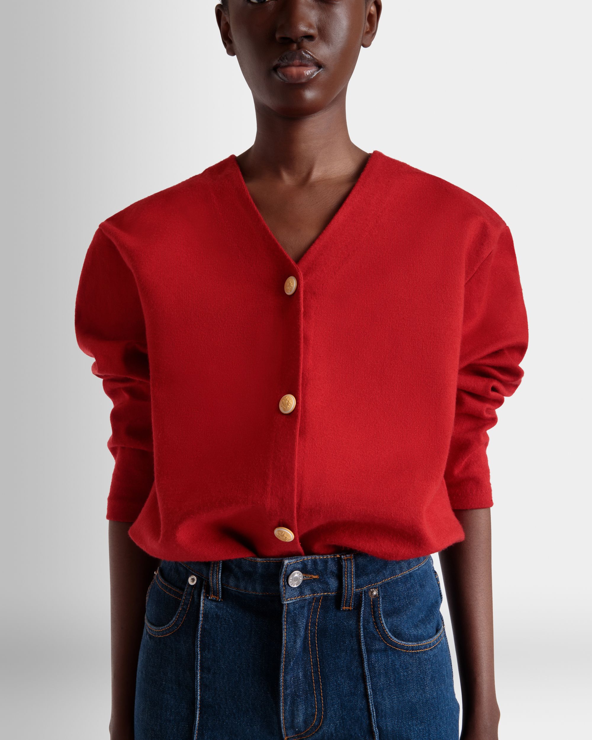 Cardigan In Misto Lana E Seta Rosso - Donna - Bally - 03