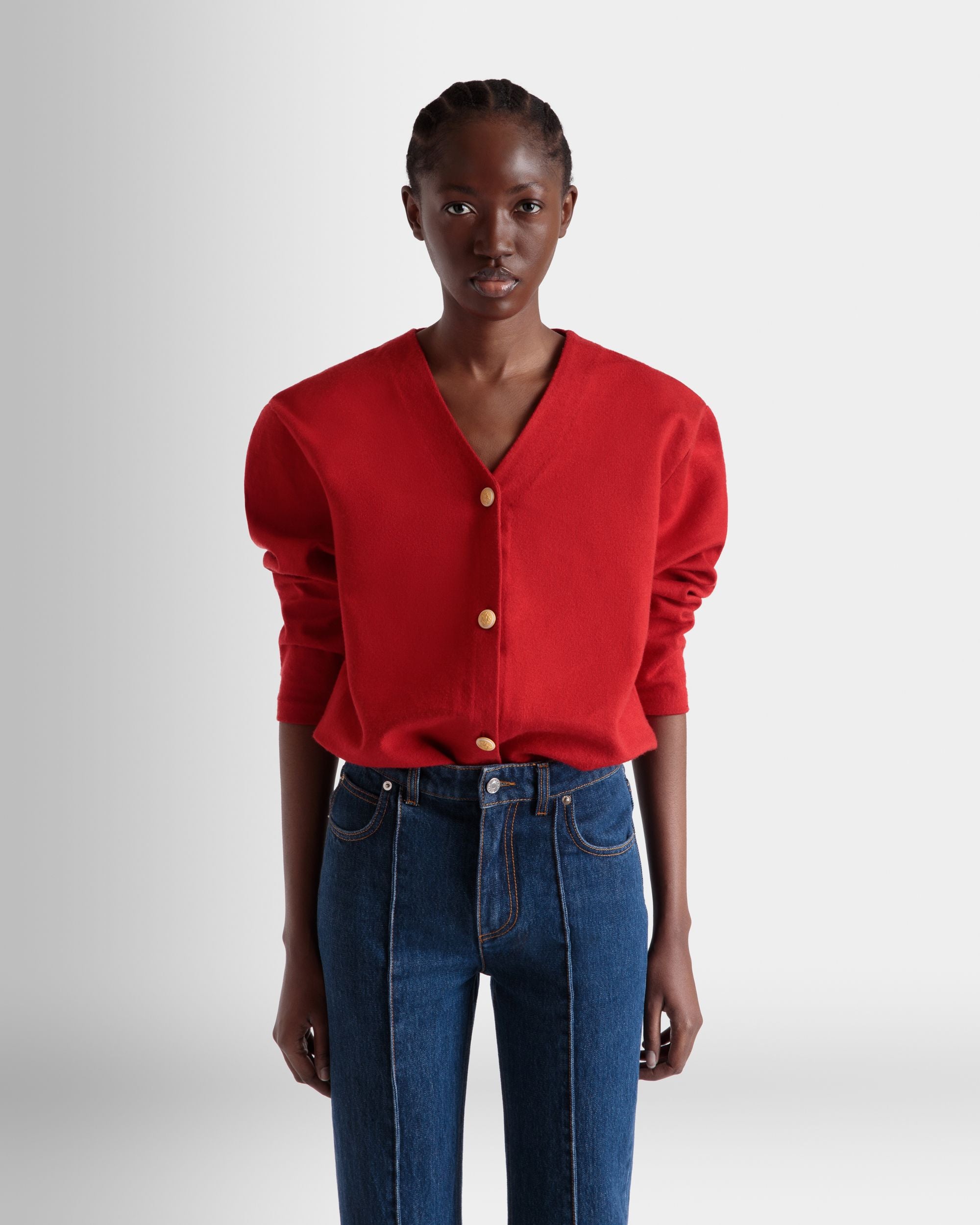 Cardigan In Misto Lana E Seta Rosso - Donna - Bally - 08