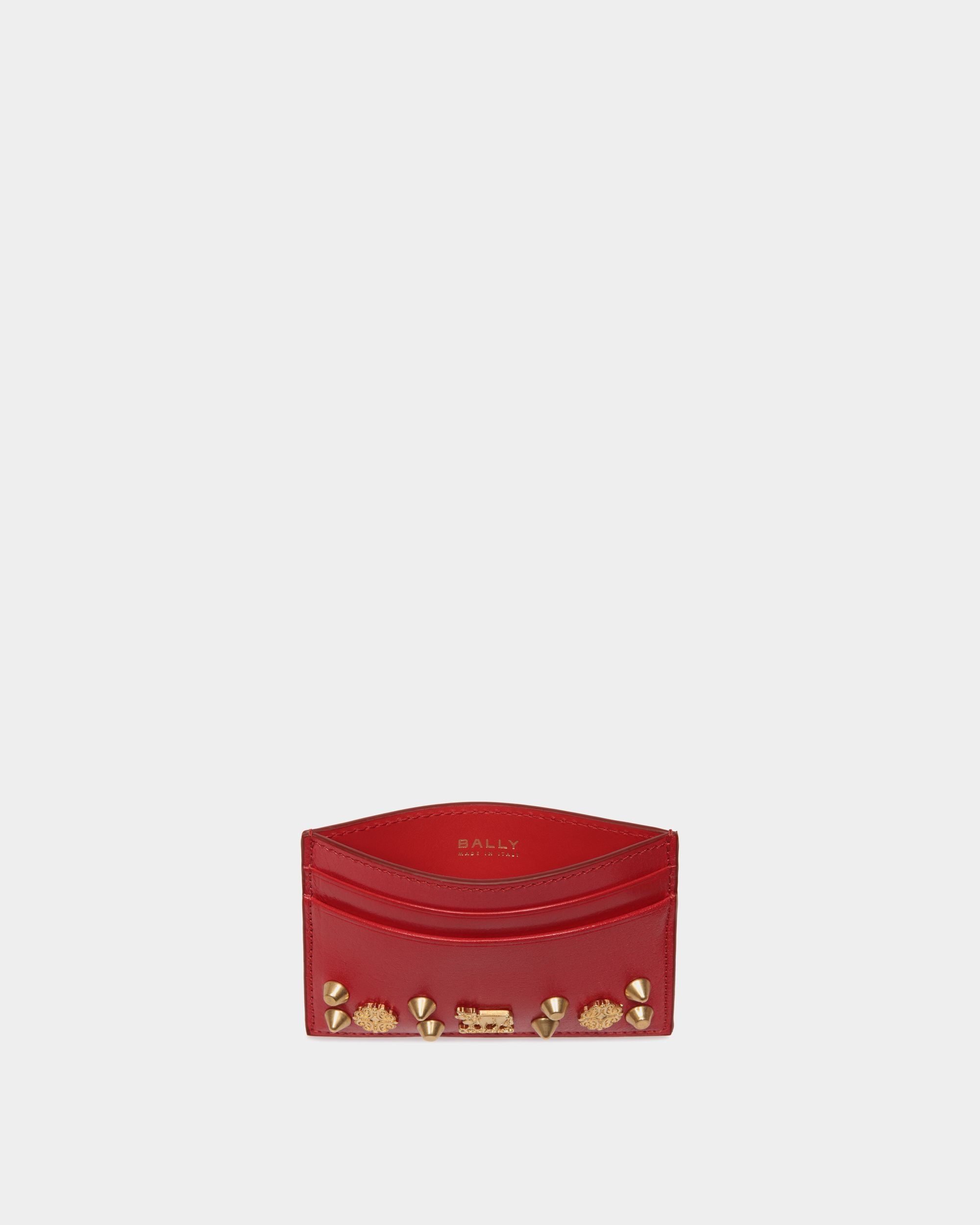 Portacarte Swissness In Pelle Rossa Con Borchie - Donna - Bally - 03