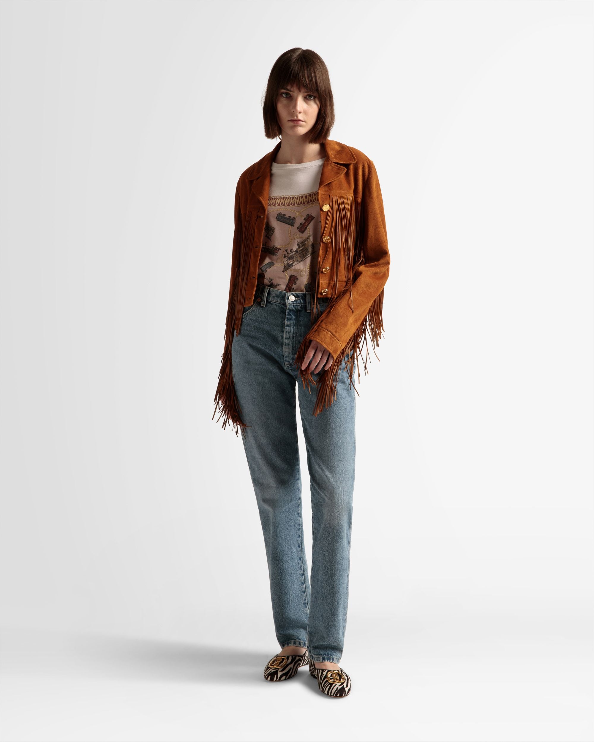 Giacca Con Nappine In Pelle Scamosciata Ocra - Donna - Bally - 02