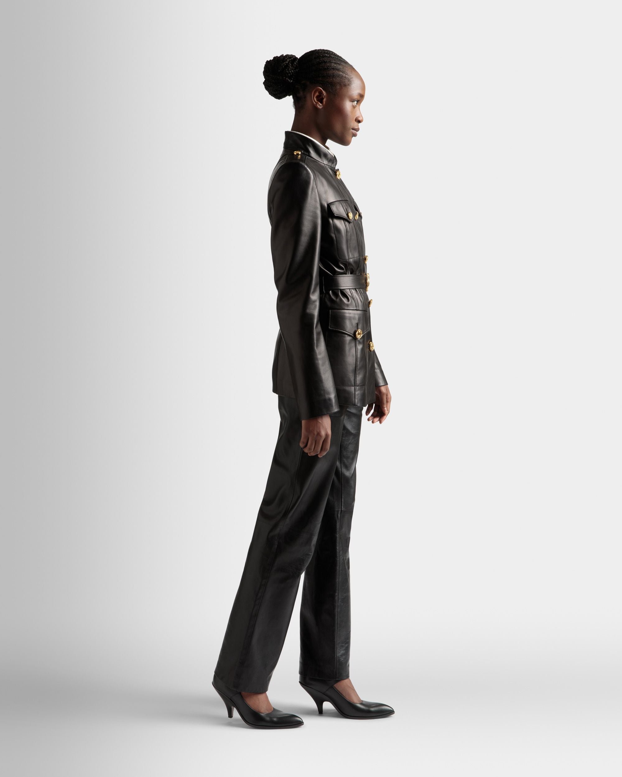 Giacca Con Cintura In Pelle Nera - Donna - Bally - 05