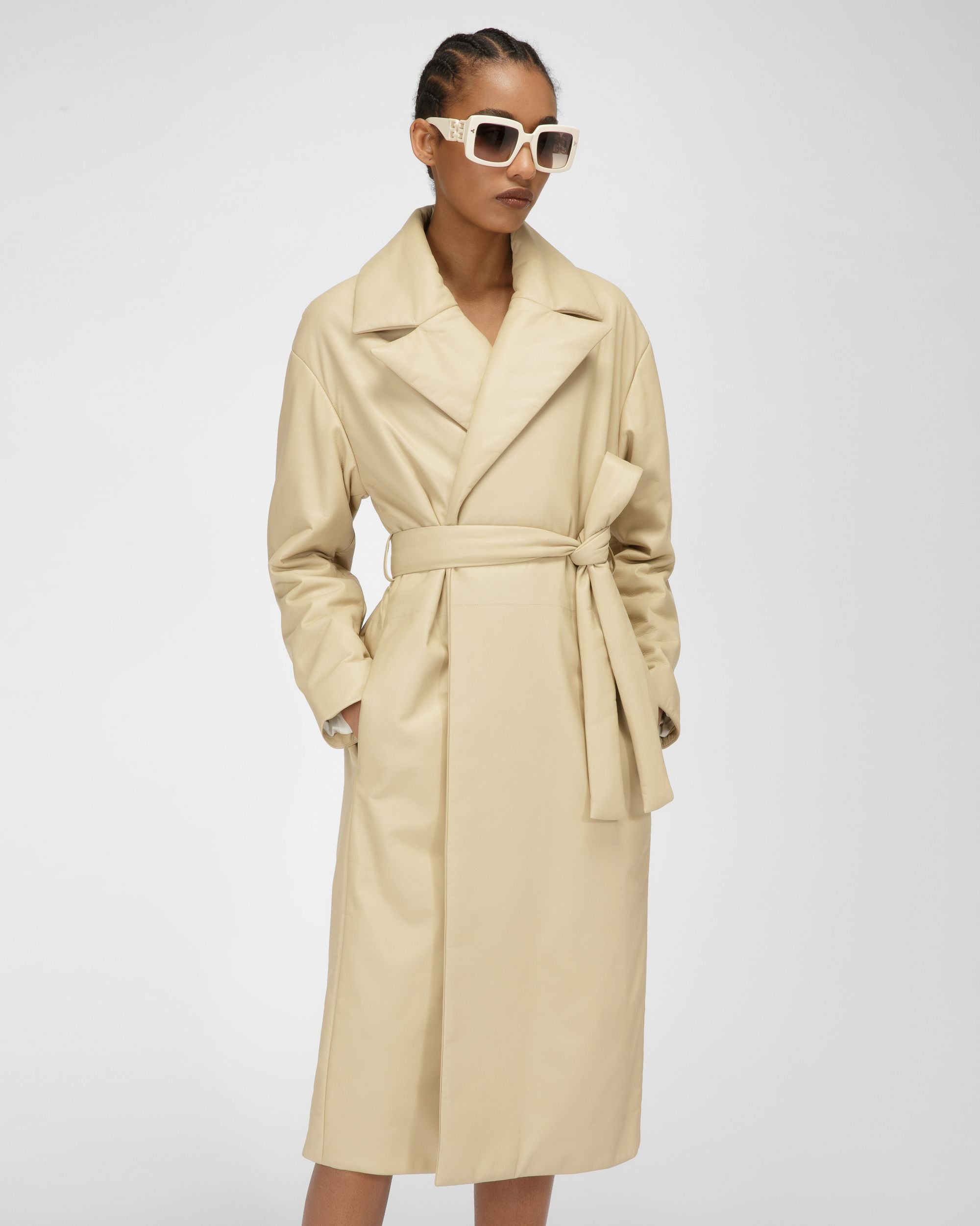 Cappotto Imbottito In Pelle Beige - Donna - Bally - 02