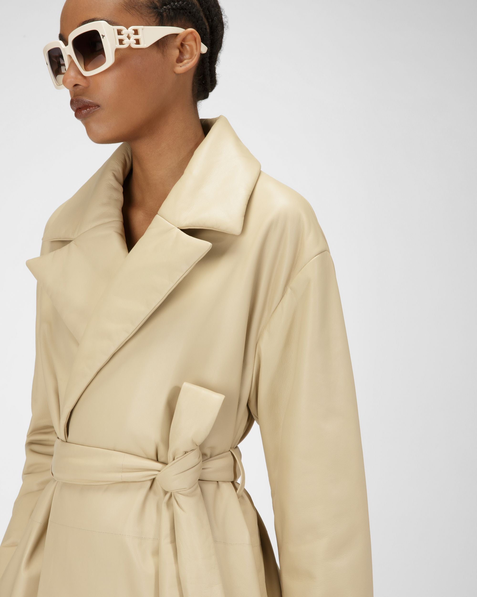 Cappotto Imbottito In Pelle Beige - Donna - Bally - 04