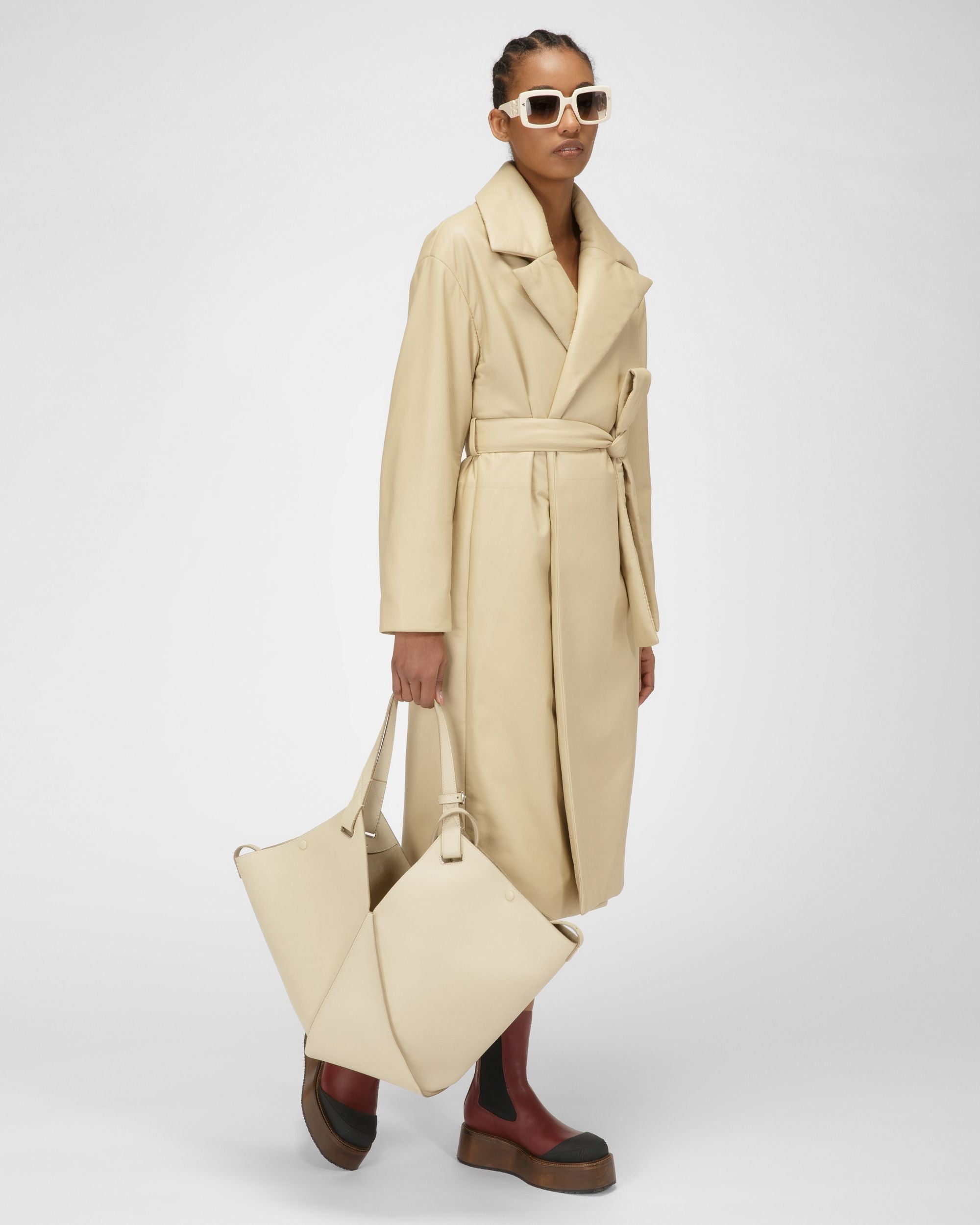 Cappotto Imbottito In Pelle Beige - Donna - Bally - 05