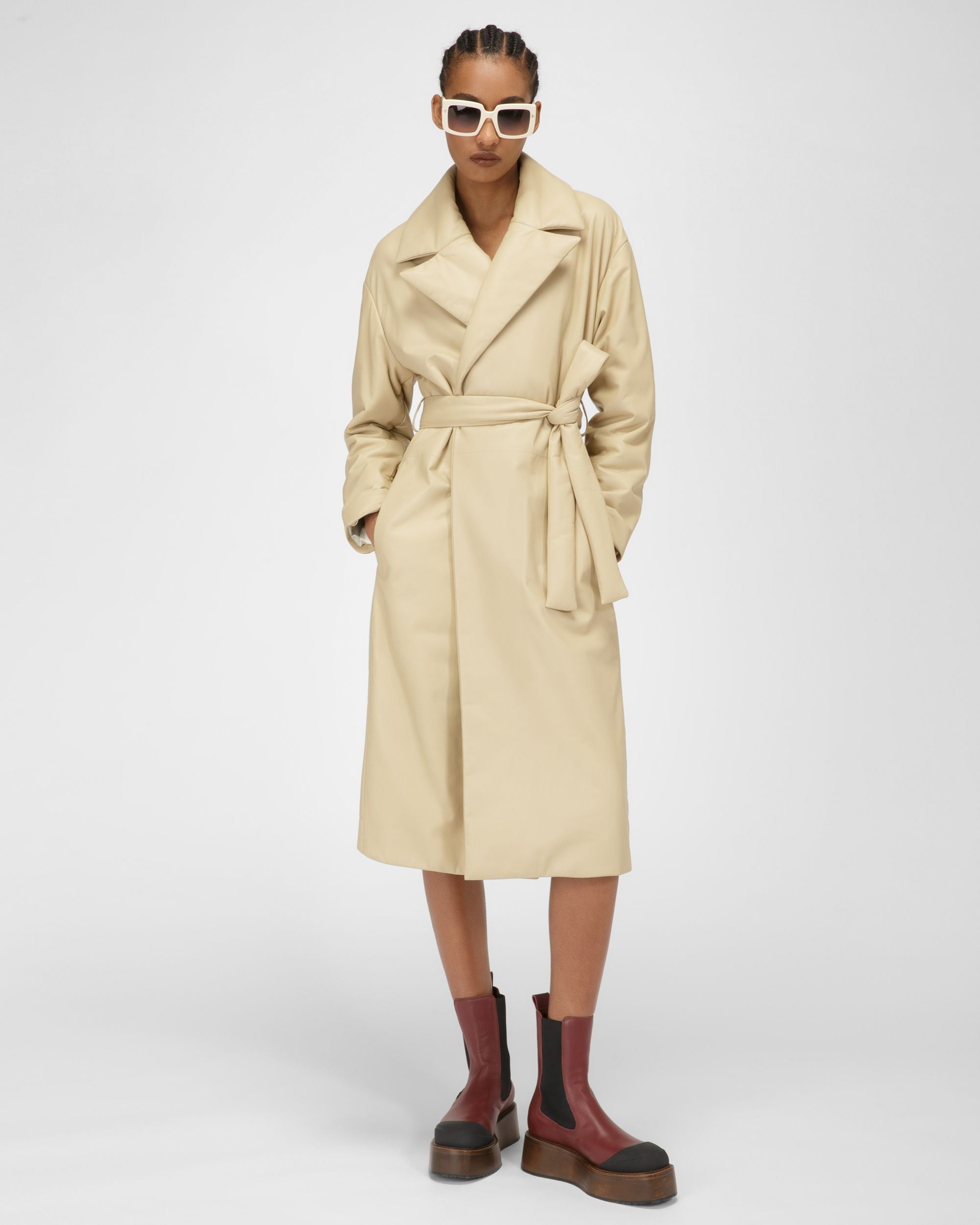 Cappotto Imbottito In Pelle Beige - Donna - Bally - 06