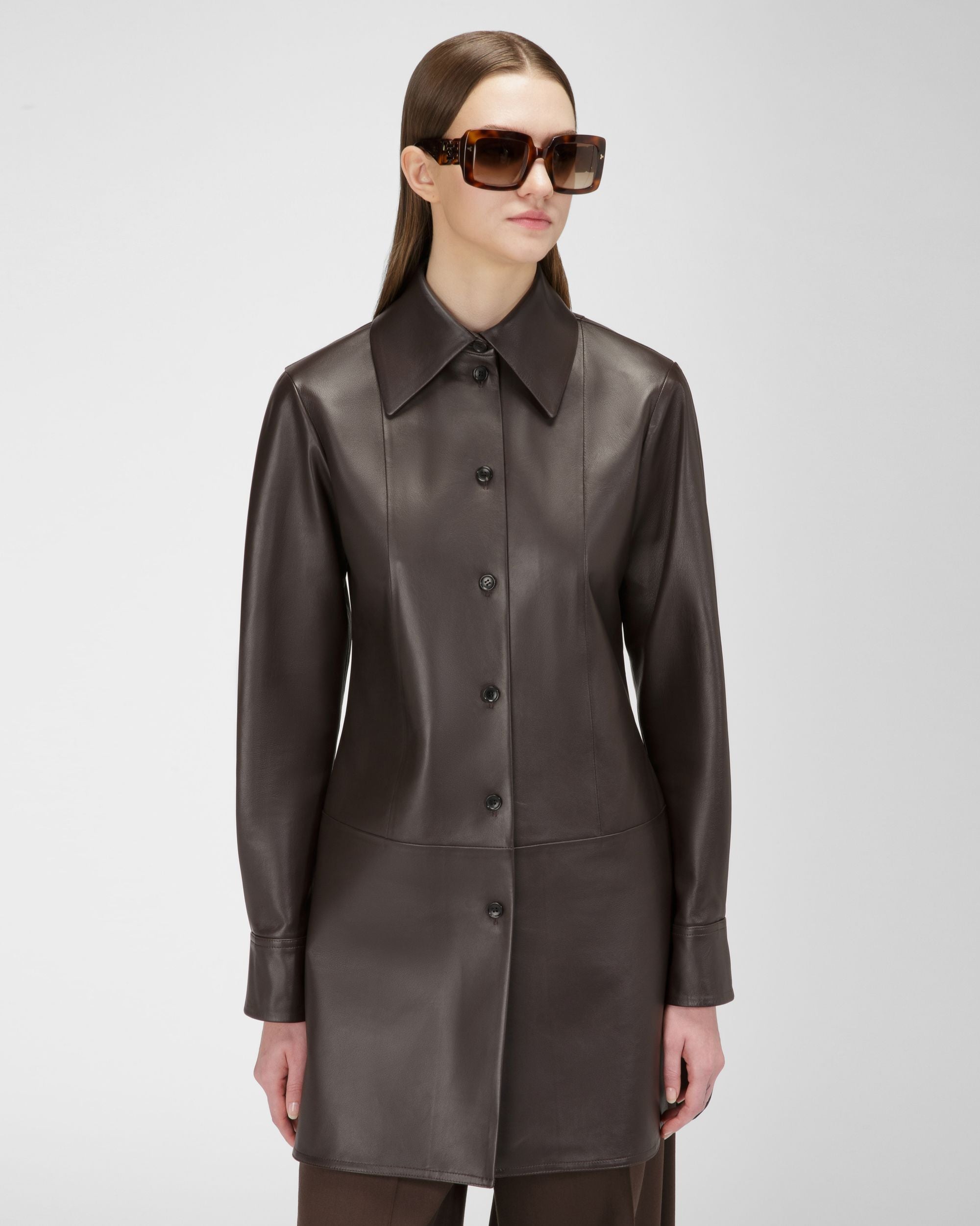 Camicia Longuette In Pelle Marrone Scuro - Donna - Bally - 01