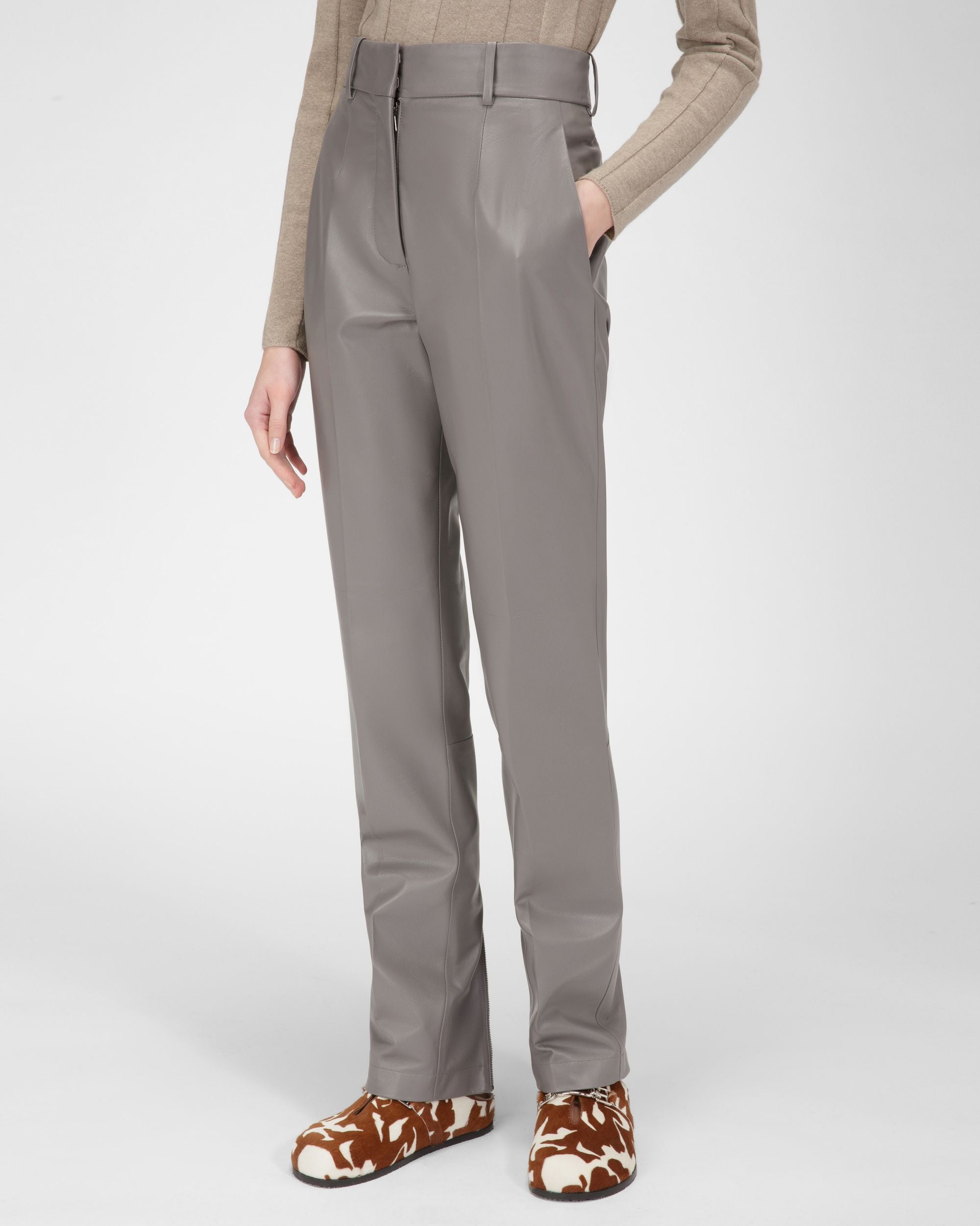 Pantaloni Sartoriali In Pelle Grigi - Donna - Bally - 01