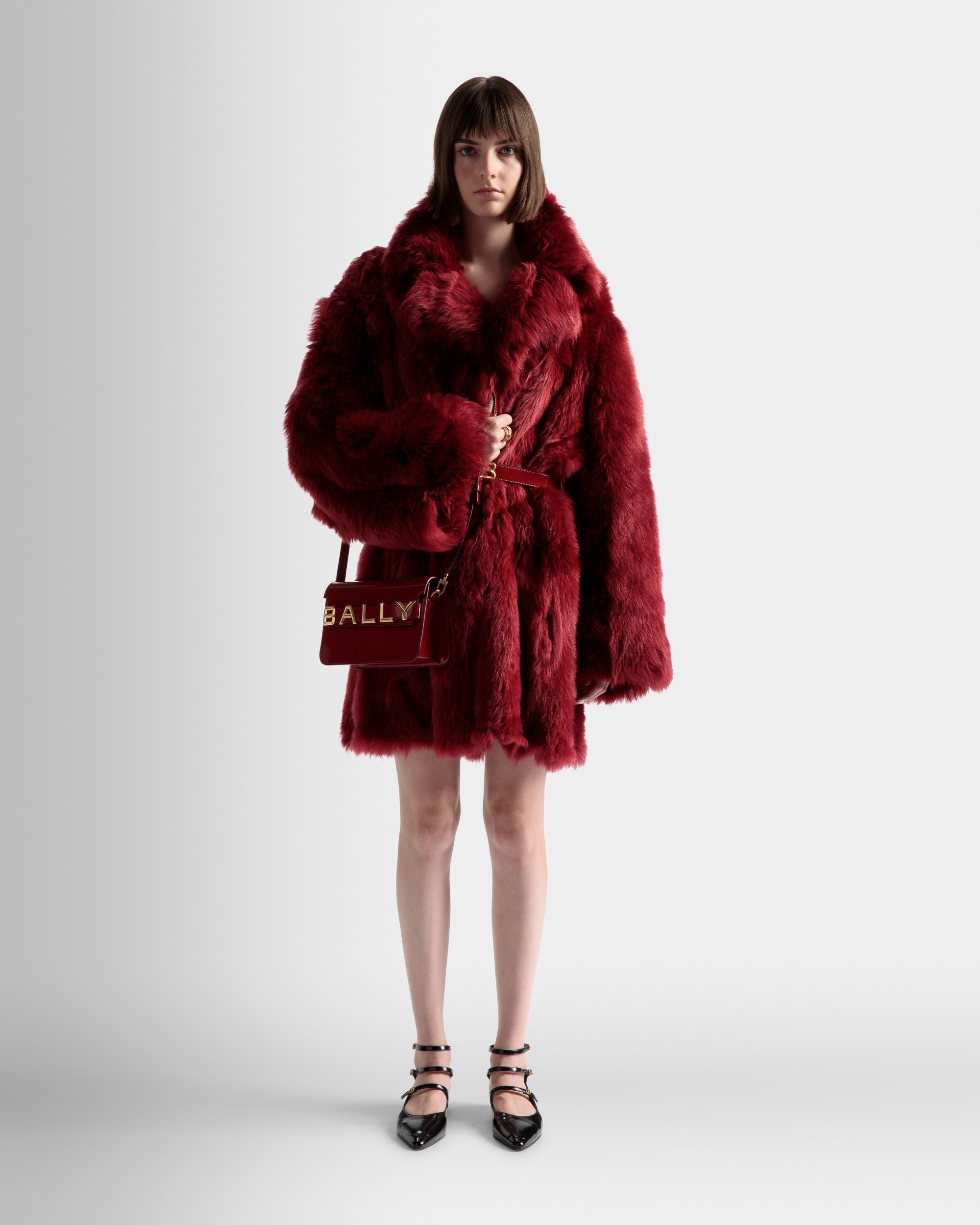 Cappotto In Velours In Pelle Rossa - Donna - Bally - 02