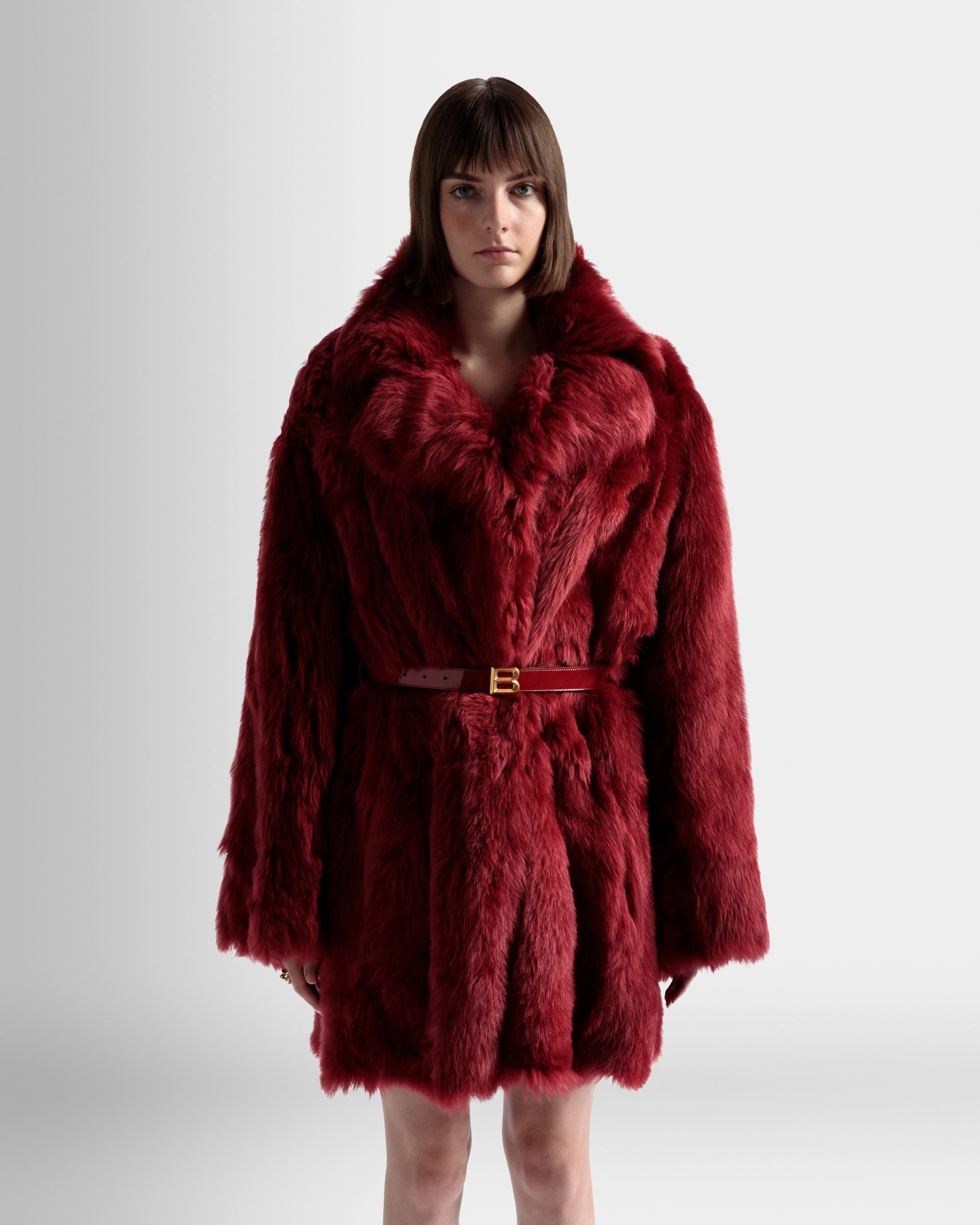Cappotto In Velours In Pelle Rossa - Donna - Bally - 03