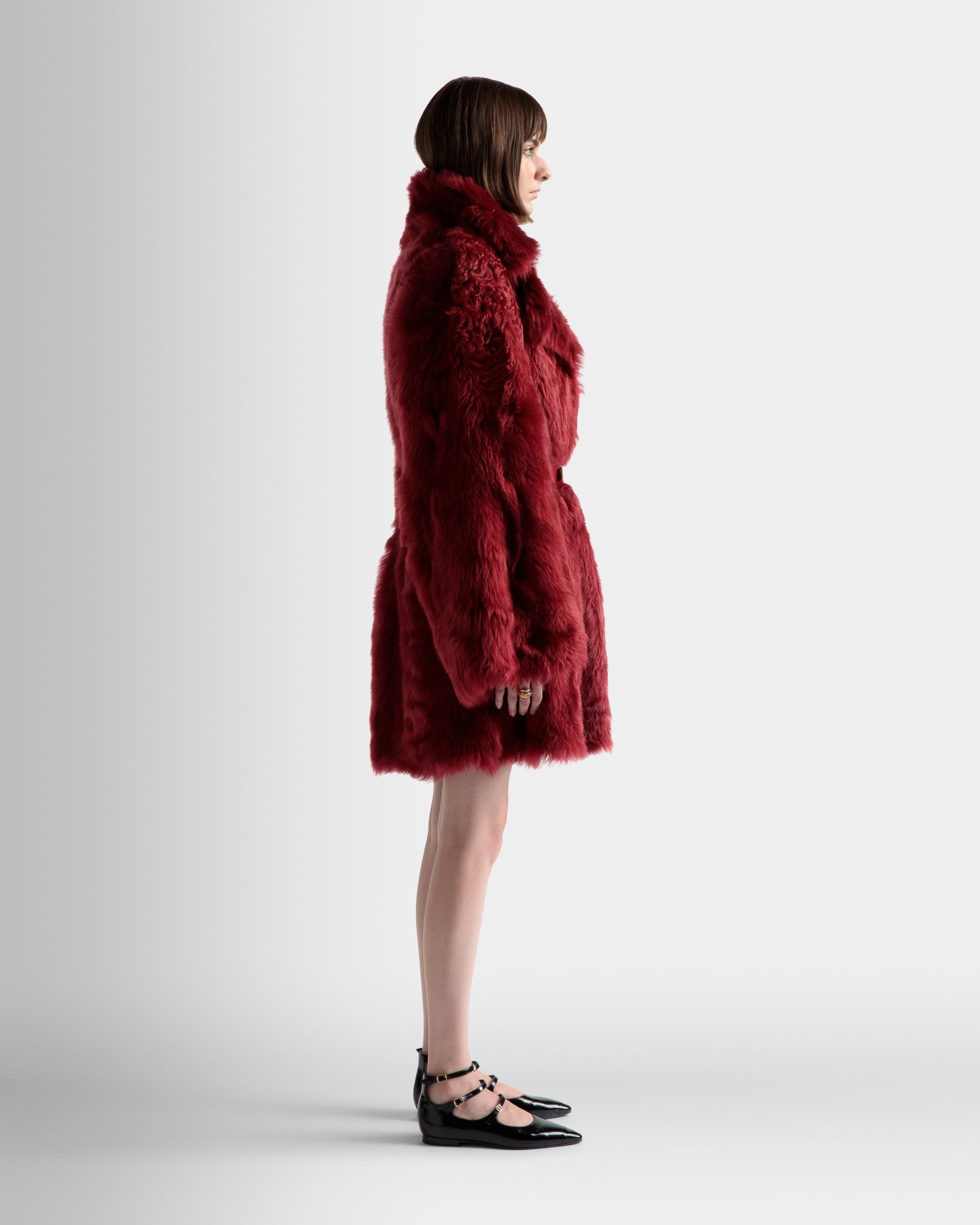 Cappotto In Velours In Pelle Rossa - Donna - Bally - 05