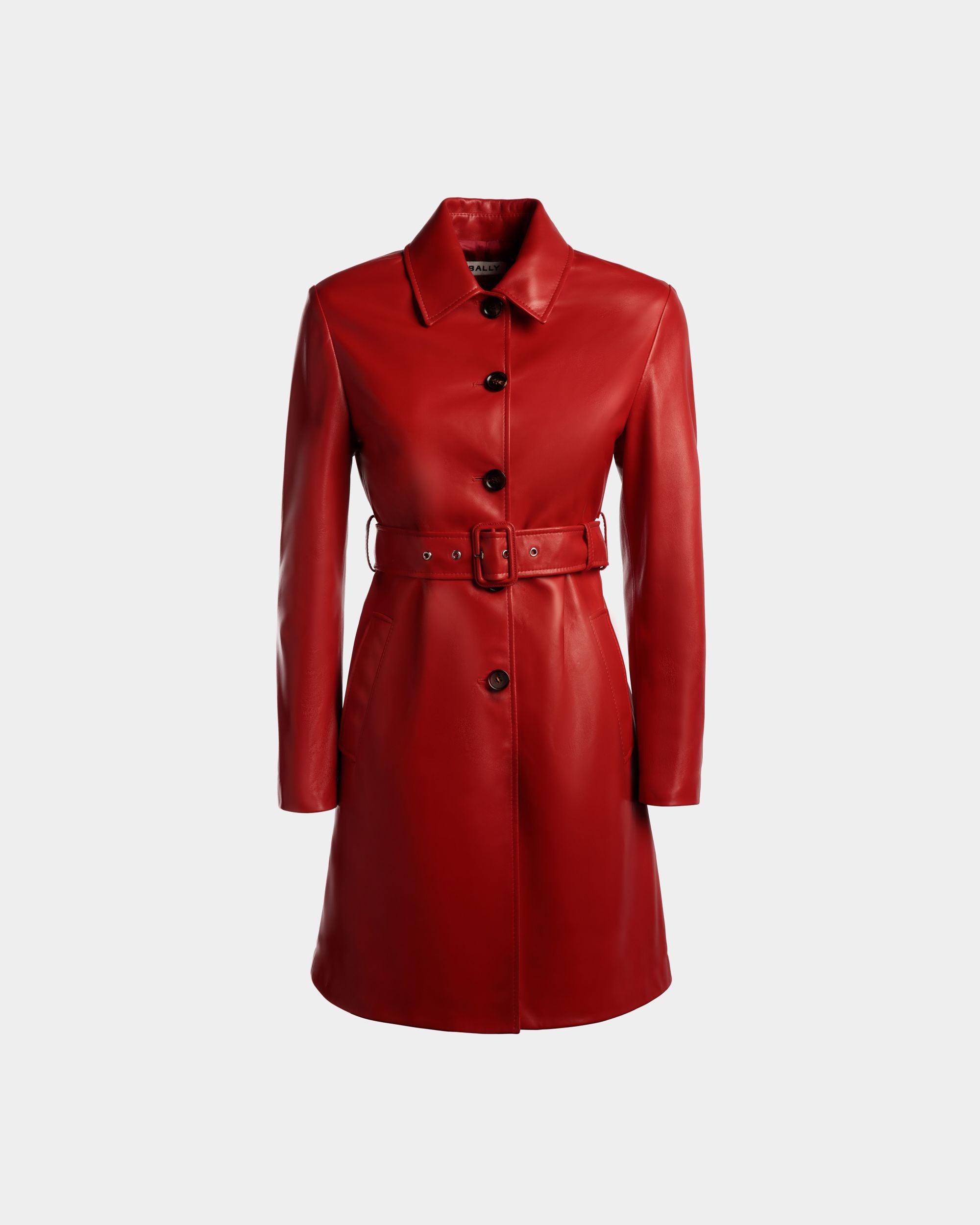 Cappotto Midi In Pelle Candy Red Con Cintura - Donna - Bally - 01