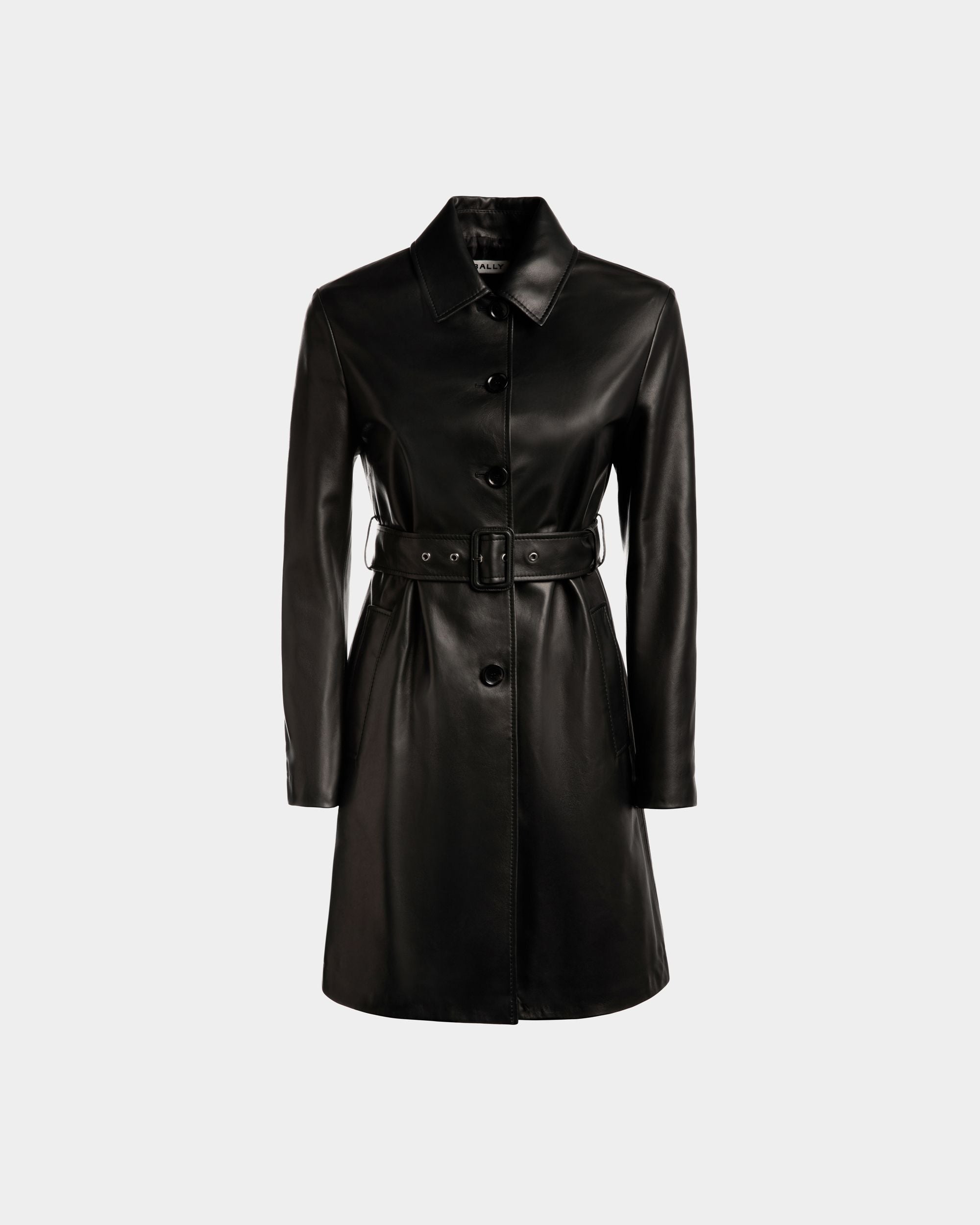 Cappotto Midi In Pelle Nera Con Cintura - Donna - Bally - 01