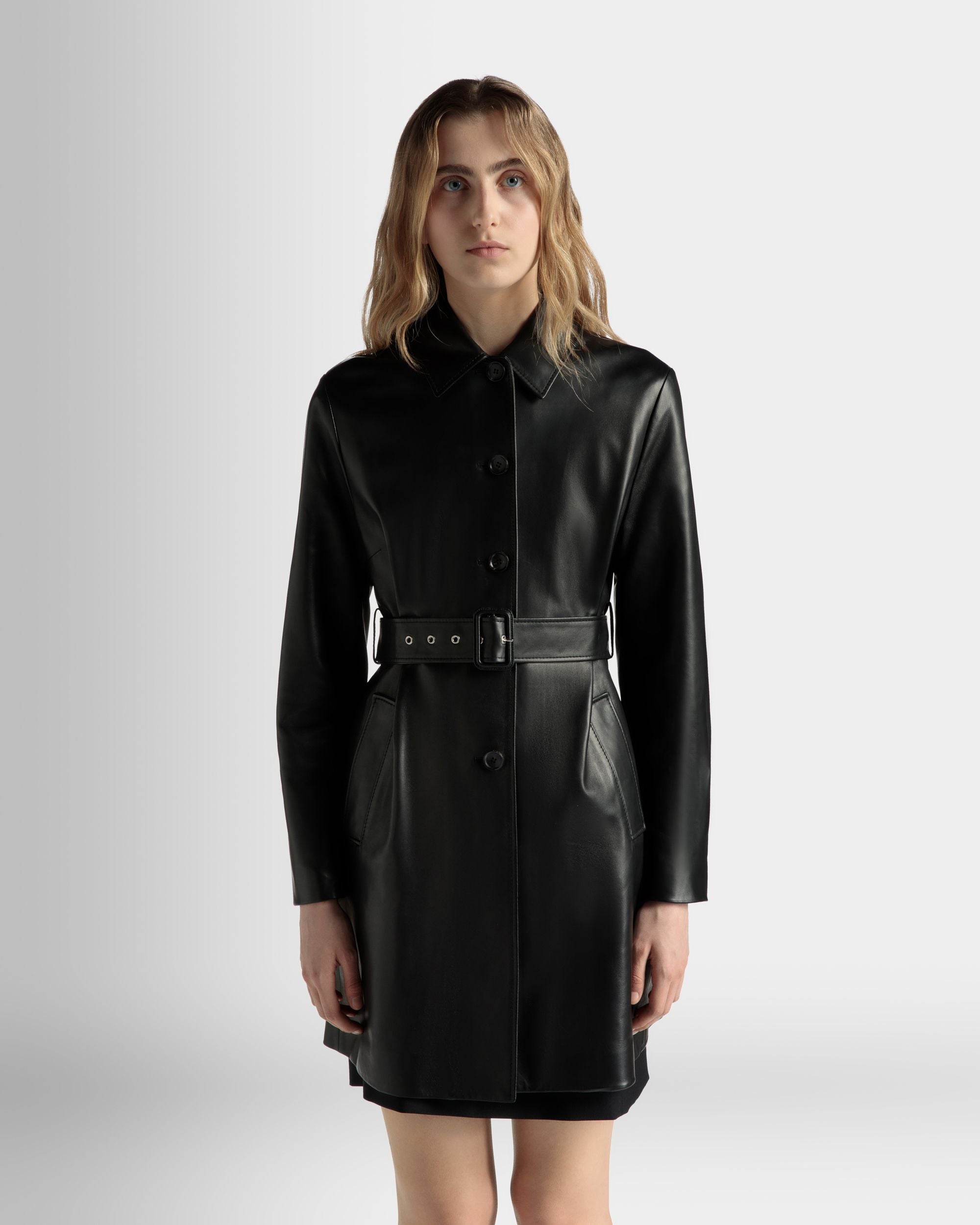 Cappotto Midi In Pelle Nera Con Cintura - Donna - Bally - 03