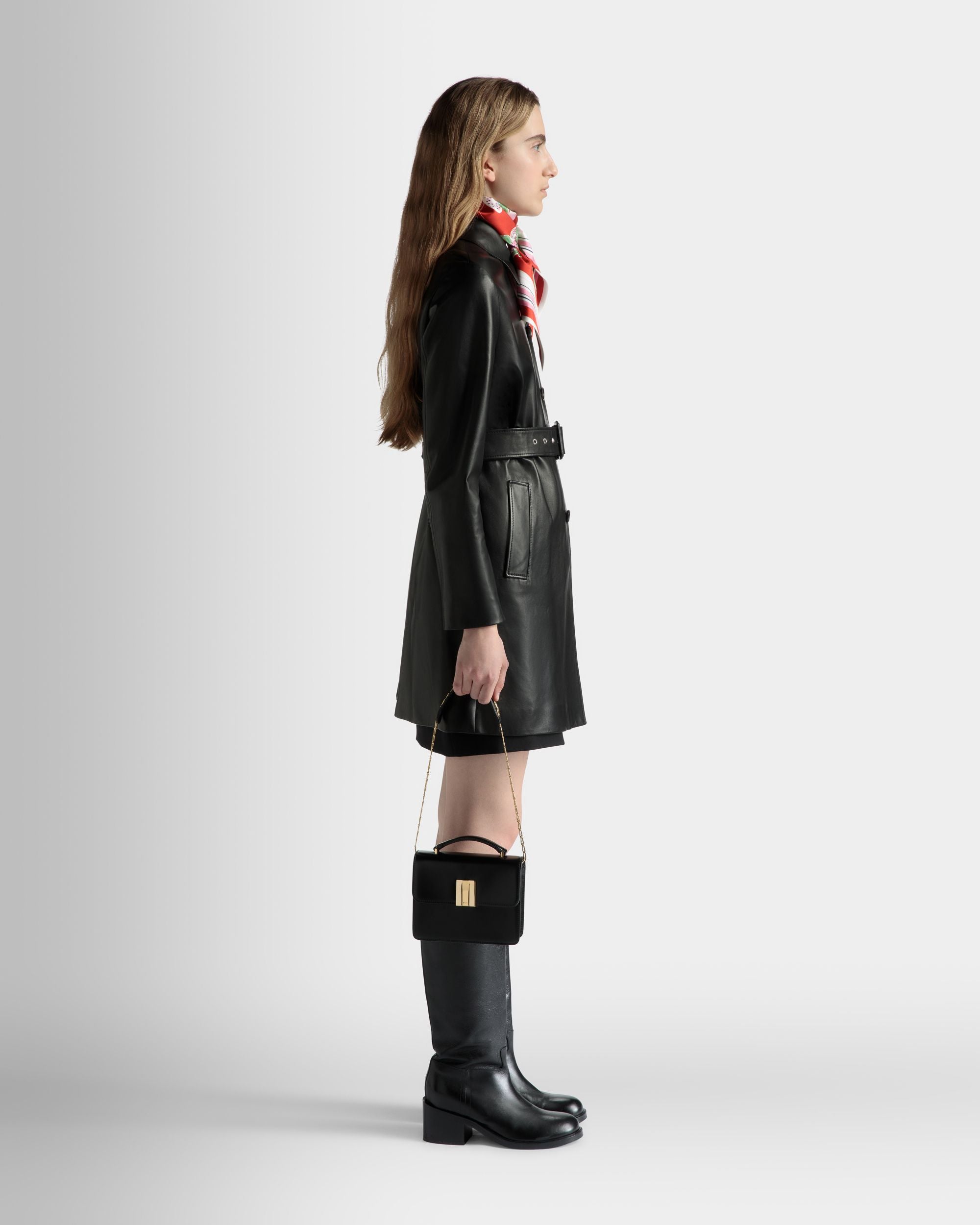 Cappotto Midi In Pelle Nera Con Cintura - Donna - Bally - 05