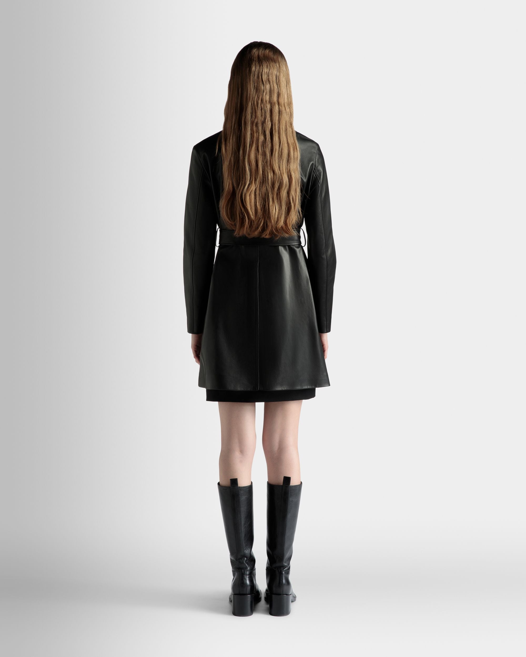 Cappotto Midi In Pelle Nera Con Cintura - Donna - Bally - 06