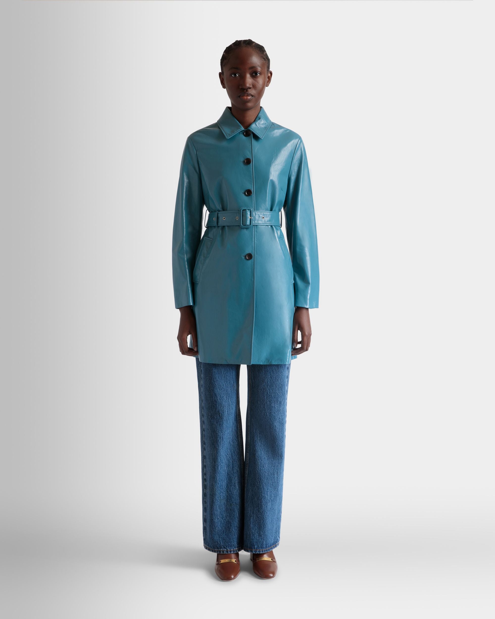 Cappotto Con Cintura In Pelle Medium Blue - Donna - Bally - 02