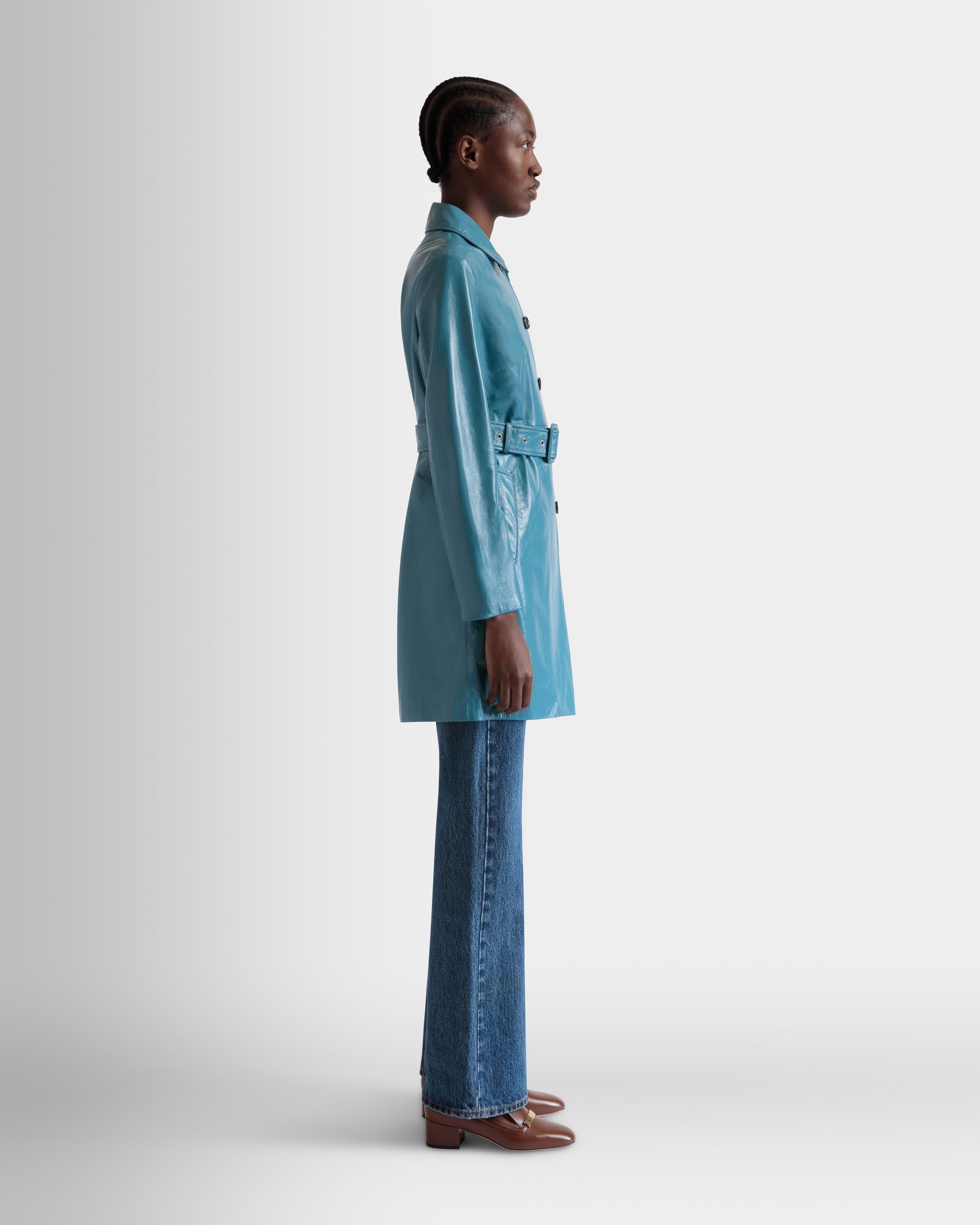 Cappotto Con Cintura In Pelle Medium Blue - Donna - Bally - 04