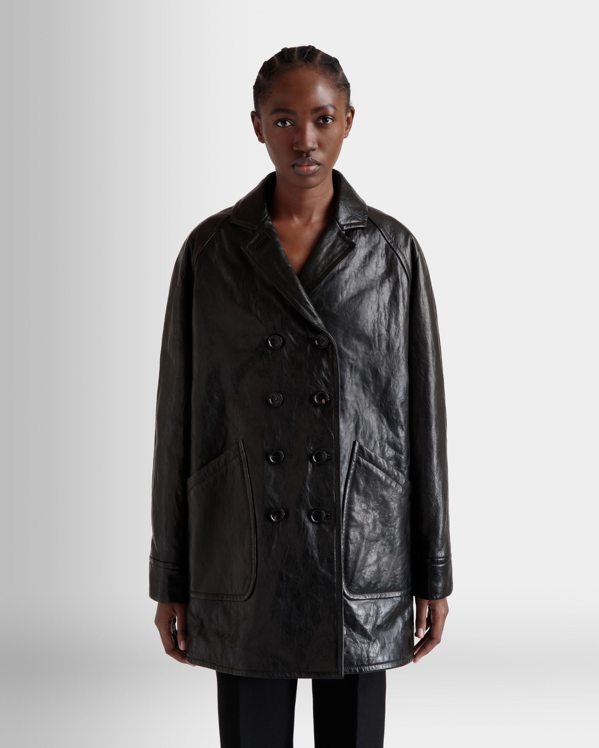 Cappotto Midi Doppiopetto In Pelle Nera - Donna - Bally - 03