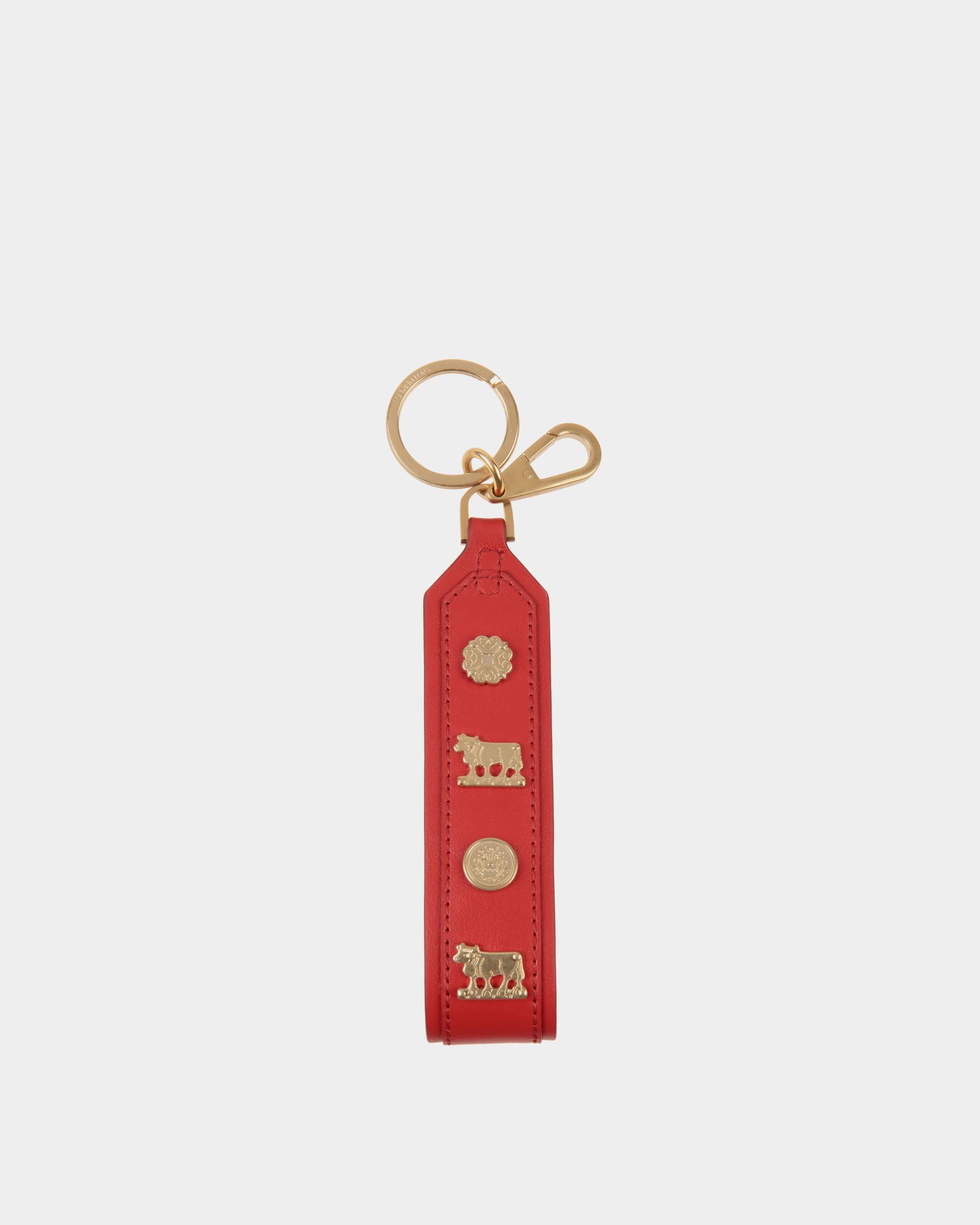 Portachiavi Swissness In Pelle Candy Red Con Borchie - Donna - Bally - 02