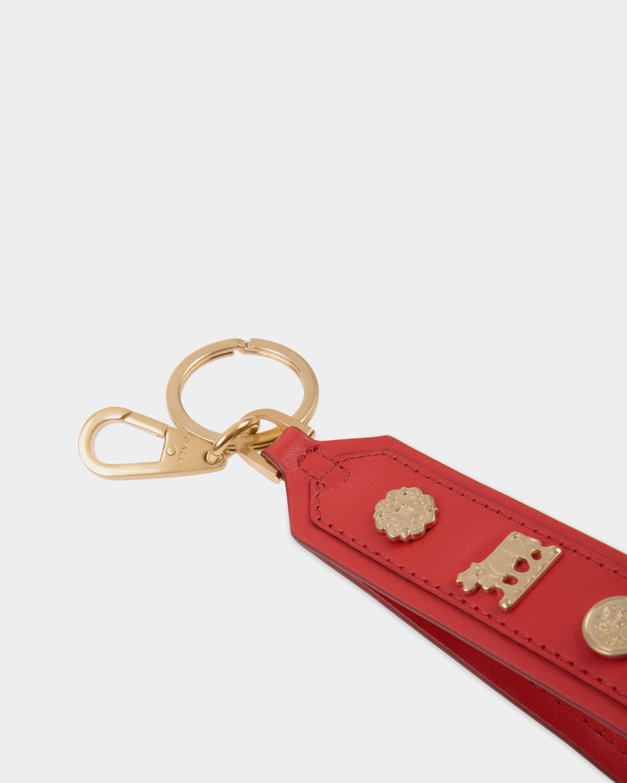 Portachiavi Swissness In Pelle Candy Red Con Borchie - Donna - Bally - 03