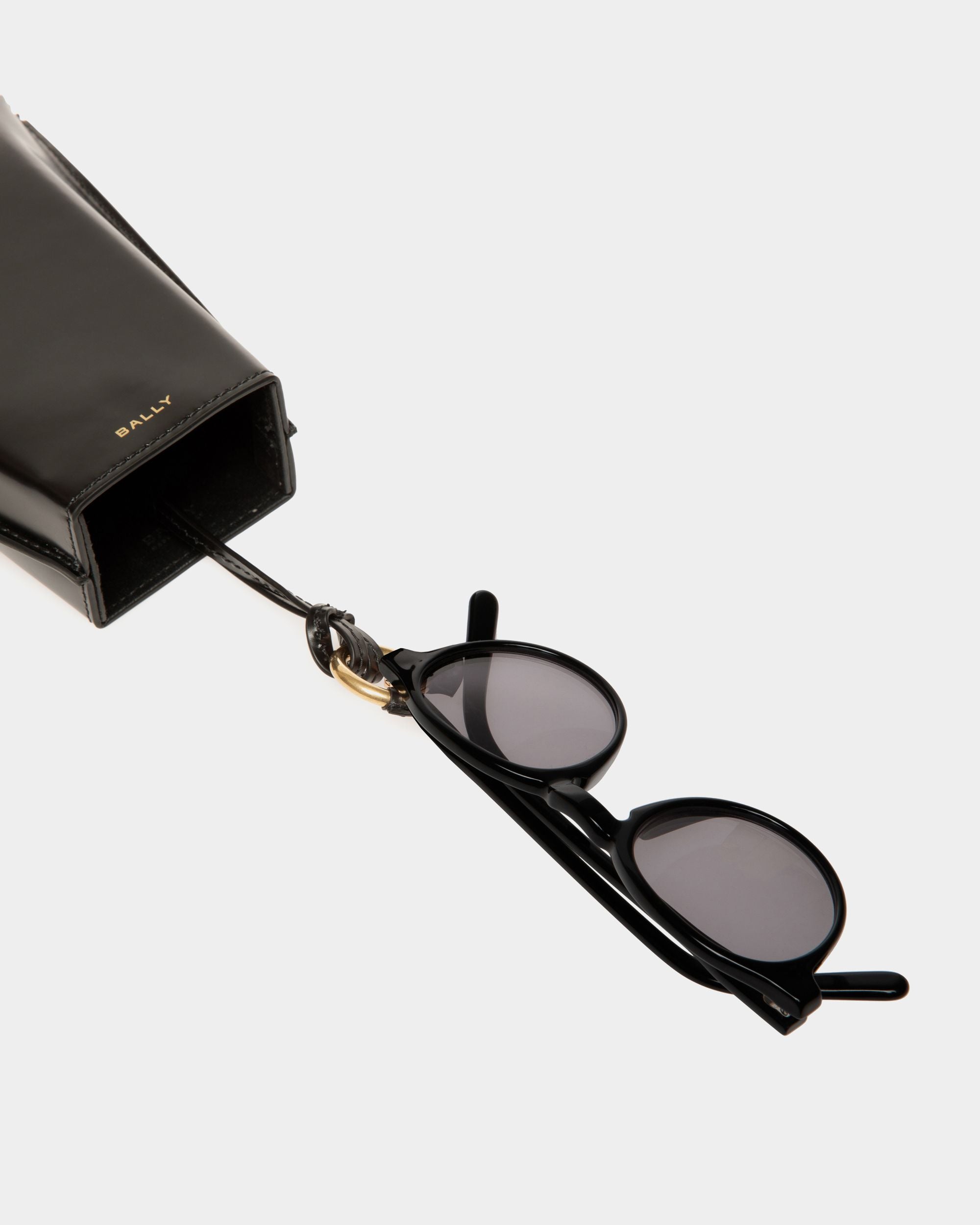 Porta Occhiali Da Sole Belle In Pelle Spazzolata Nera - Donna - Bally - 03