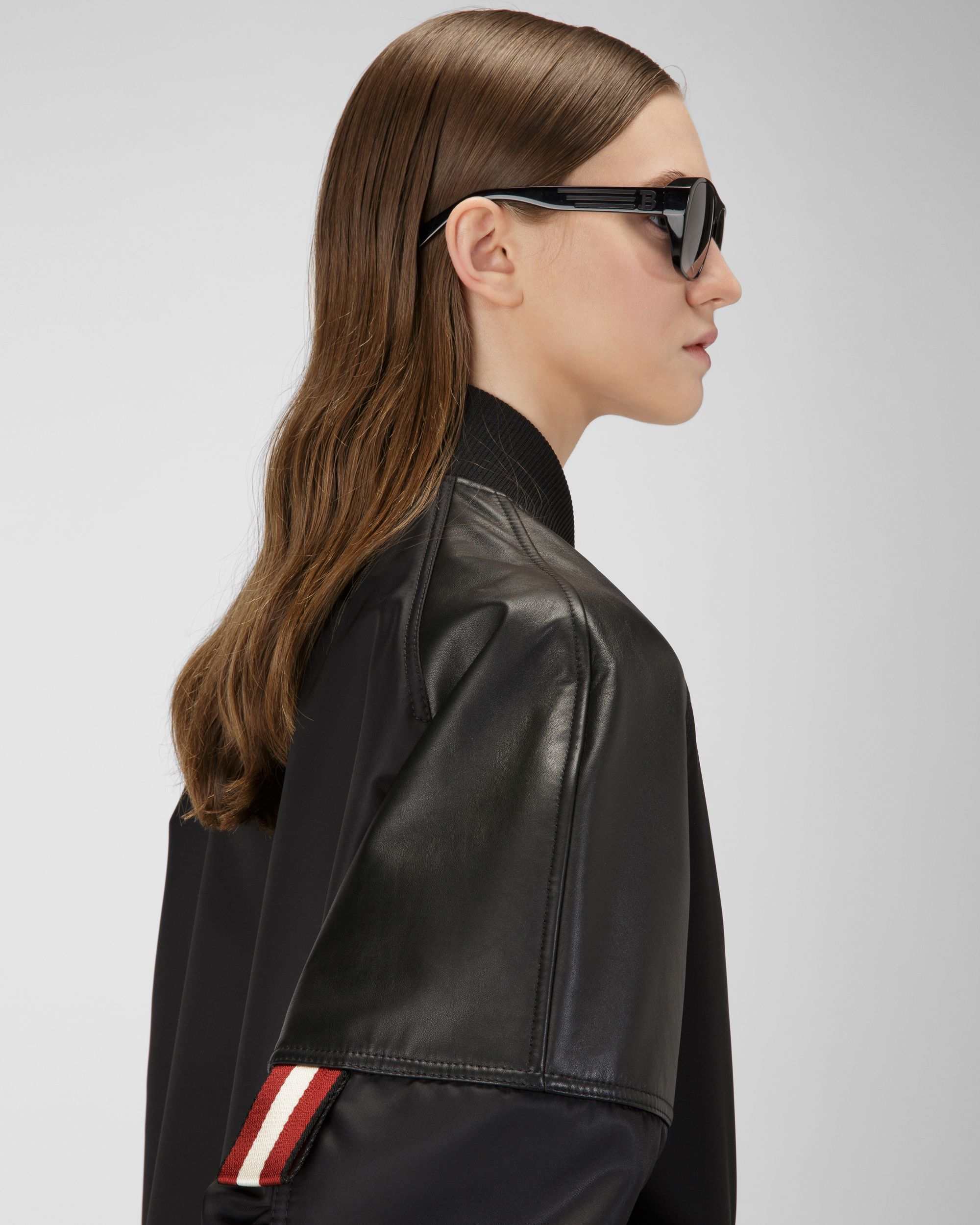 Bomber Con Inserti Di Pelle In Nylon Riciclato Nero - Donna - Bally - 02