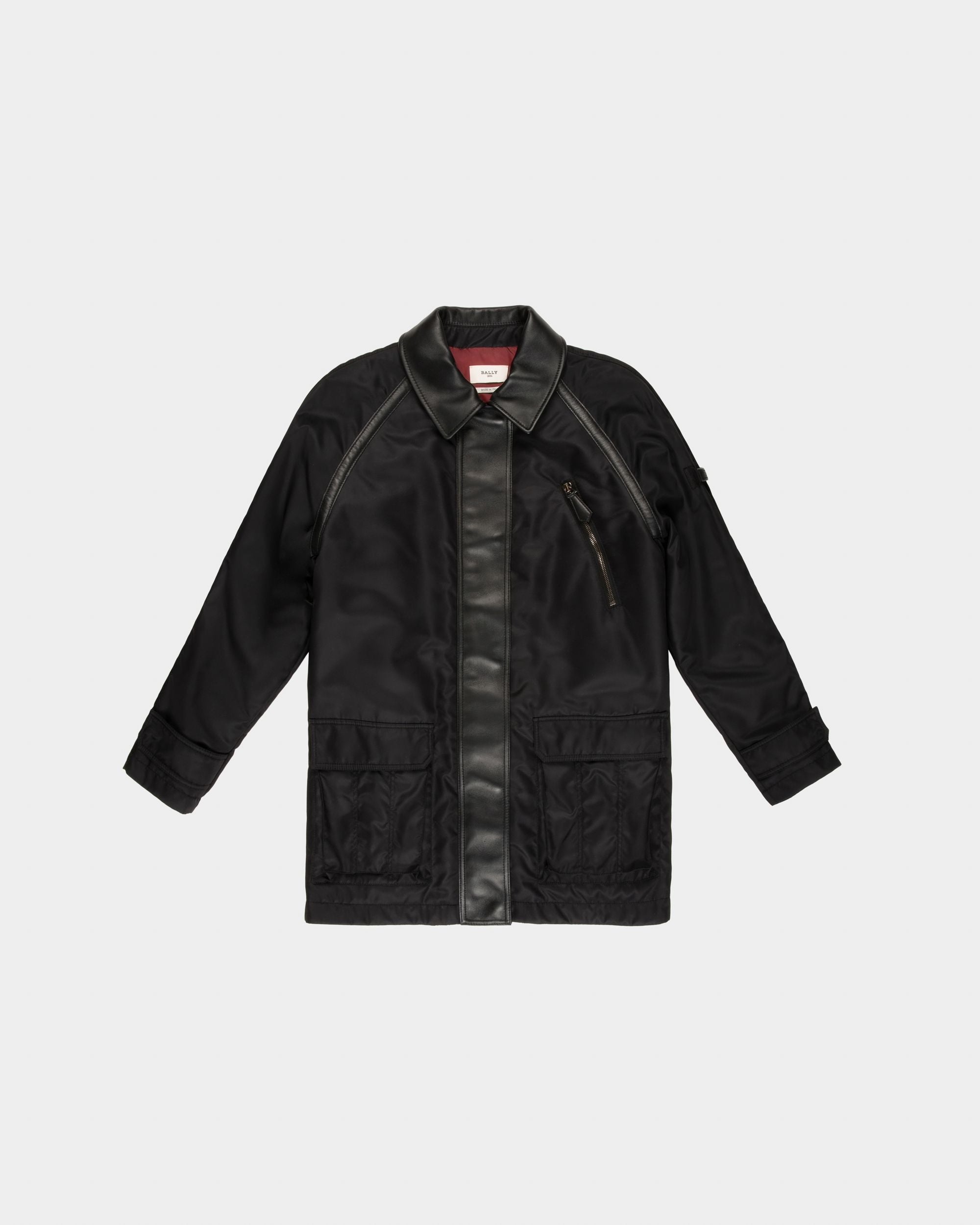 Parka In Nylon Nero Riciclato Con Inserti In Pelle - Donna - Bally - 04