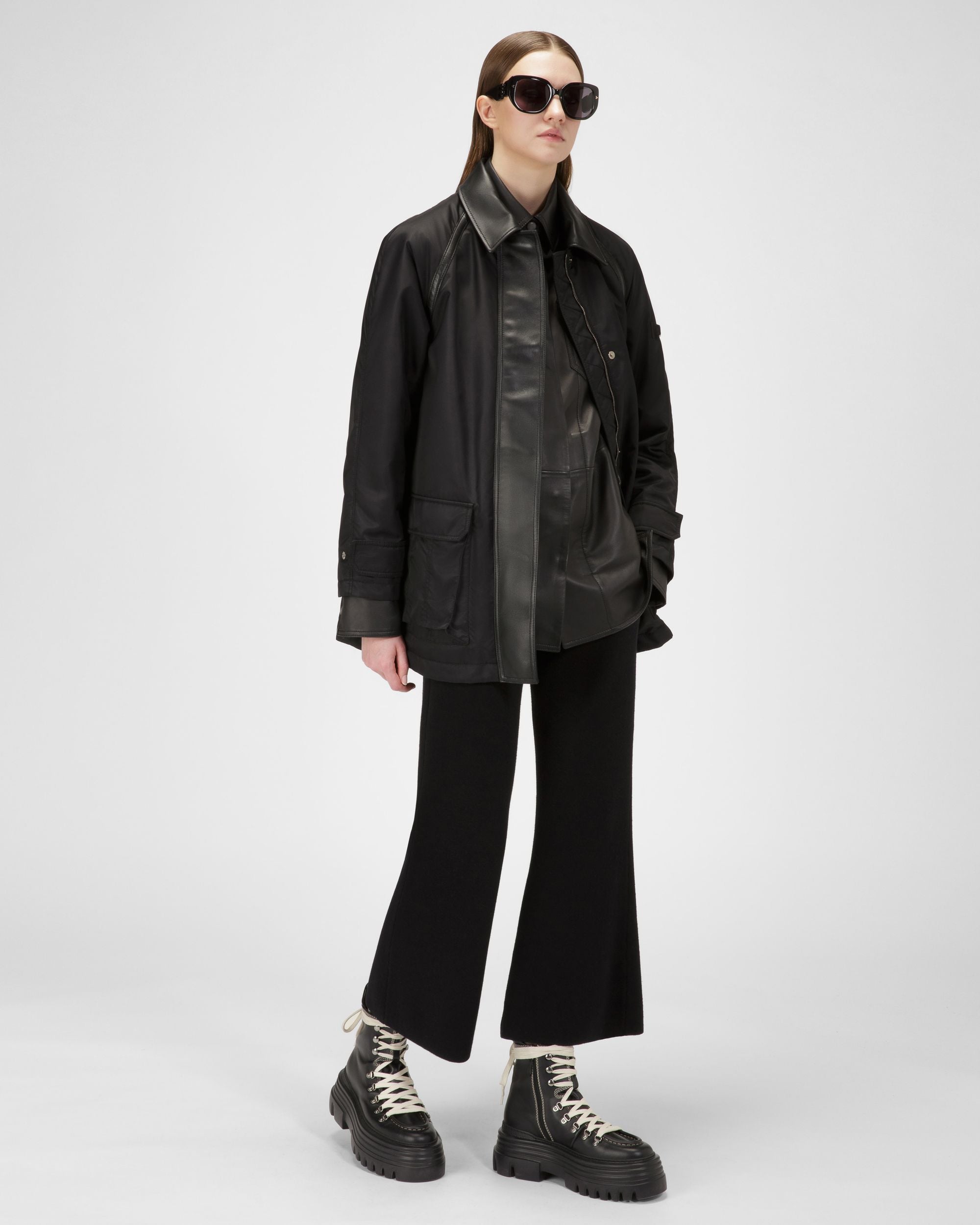 Parka In Nylon Nero Riciclato Con Inserti In Pelle - Donna - Bally - 05