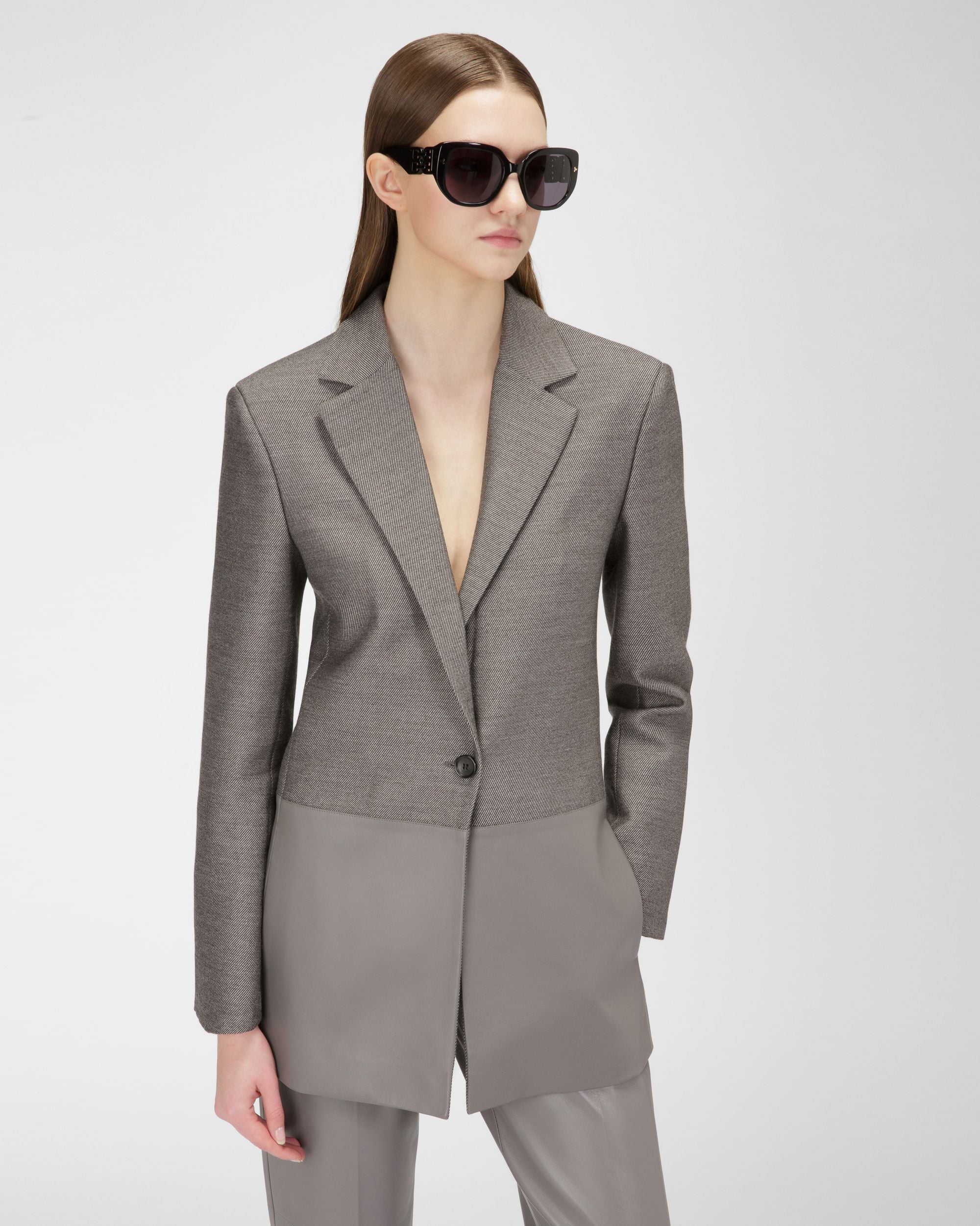 Giacca Con Inserti Di Pelle In Lana Grigia - Donna - Bally - 01