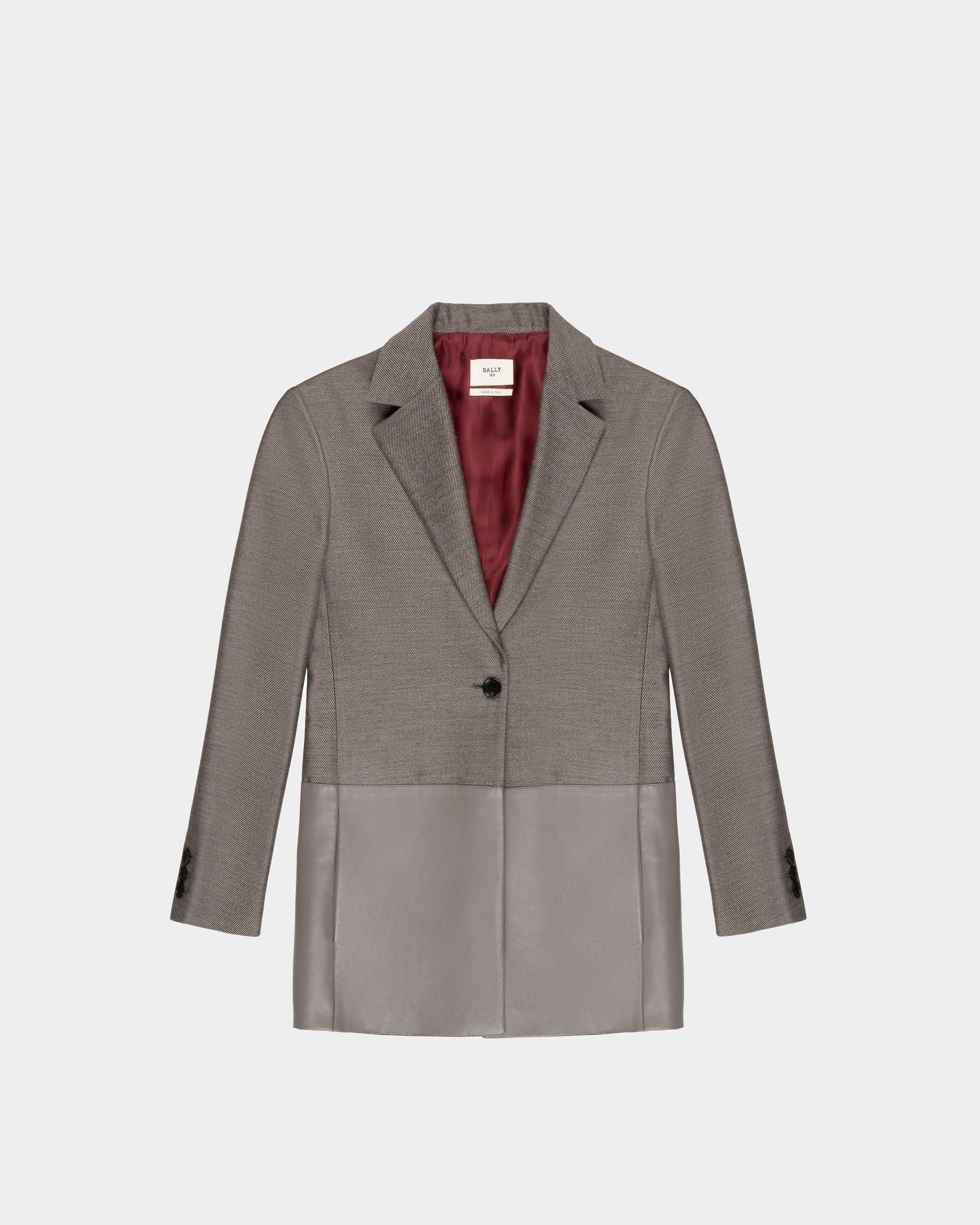 Giacca Con Inserti Di Pelle In Lana Grigia - Donna - Bally - 04