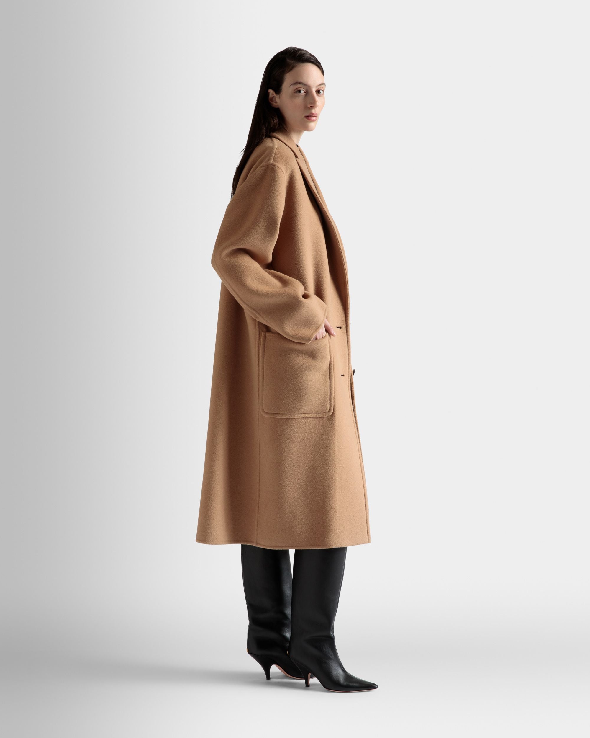 Cappotto Monopetto In Misto Lana E Cachemire Color Cammello - Donna - Bally - 05