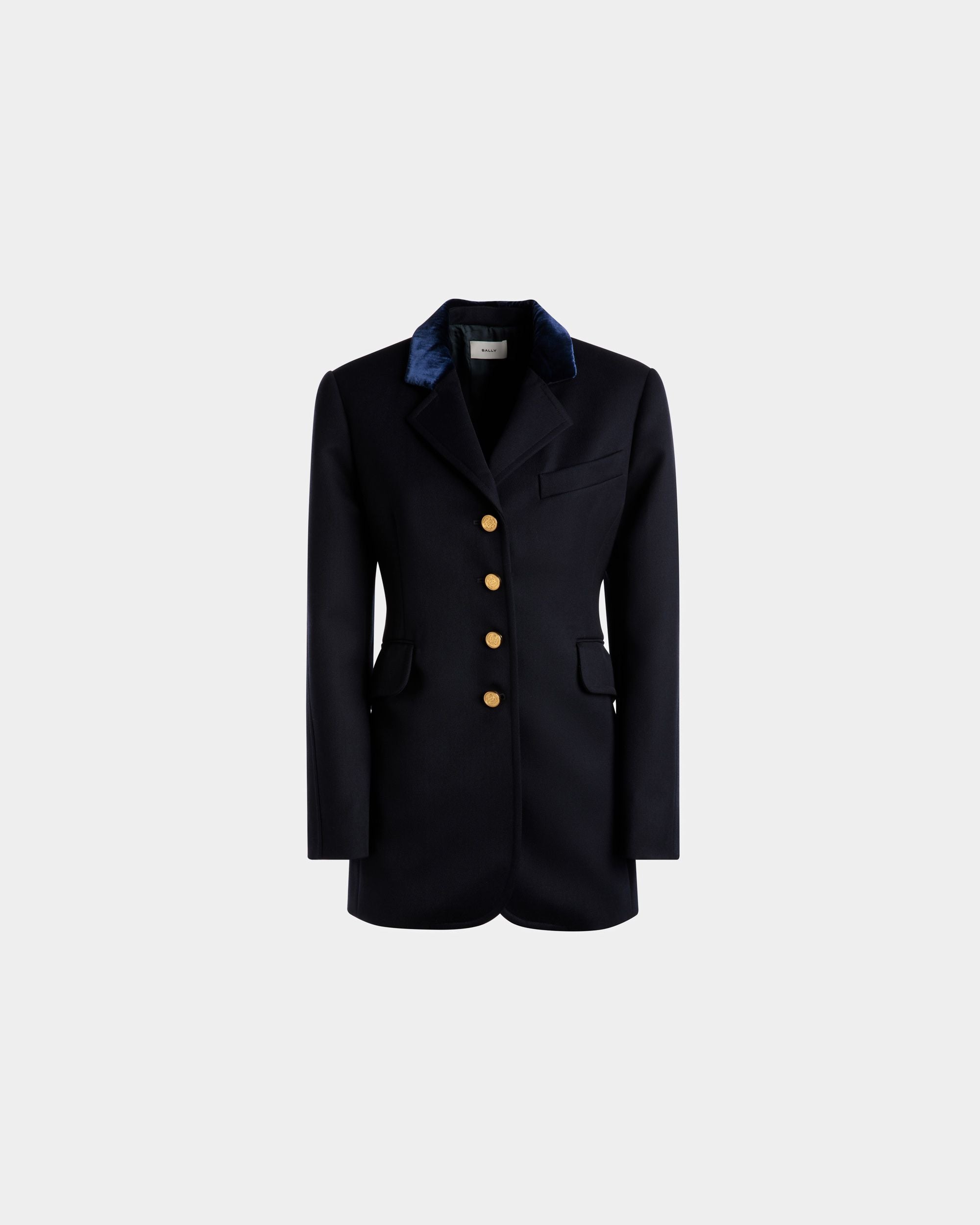 Giacca Con Collo In Velluto In Lana Blu Marino - Donna - Bally - 01