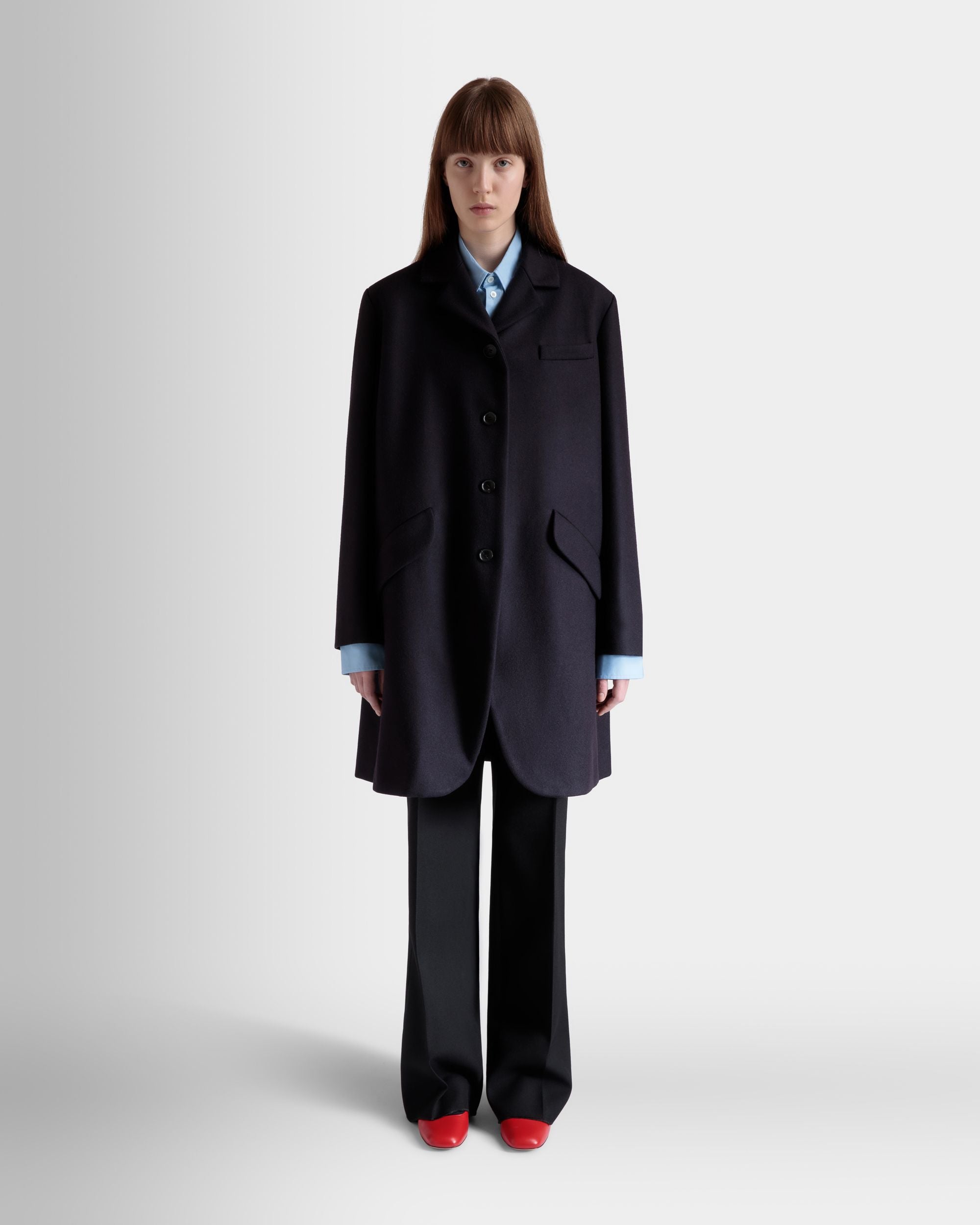 Cappotto Midi Monopetto In Misto Lana Navy Blue - Donna - Bally - 02