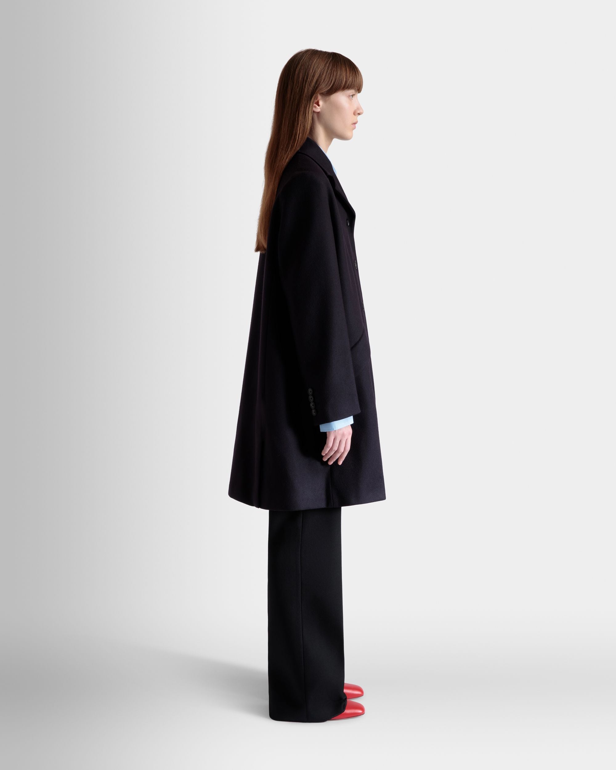Cappotto Midi Monopetto In Misto Lana Navy Blue - Donna - Bally - 06