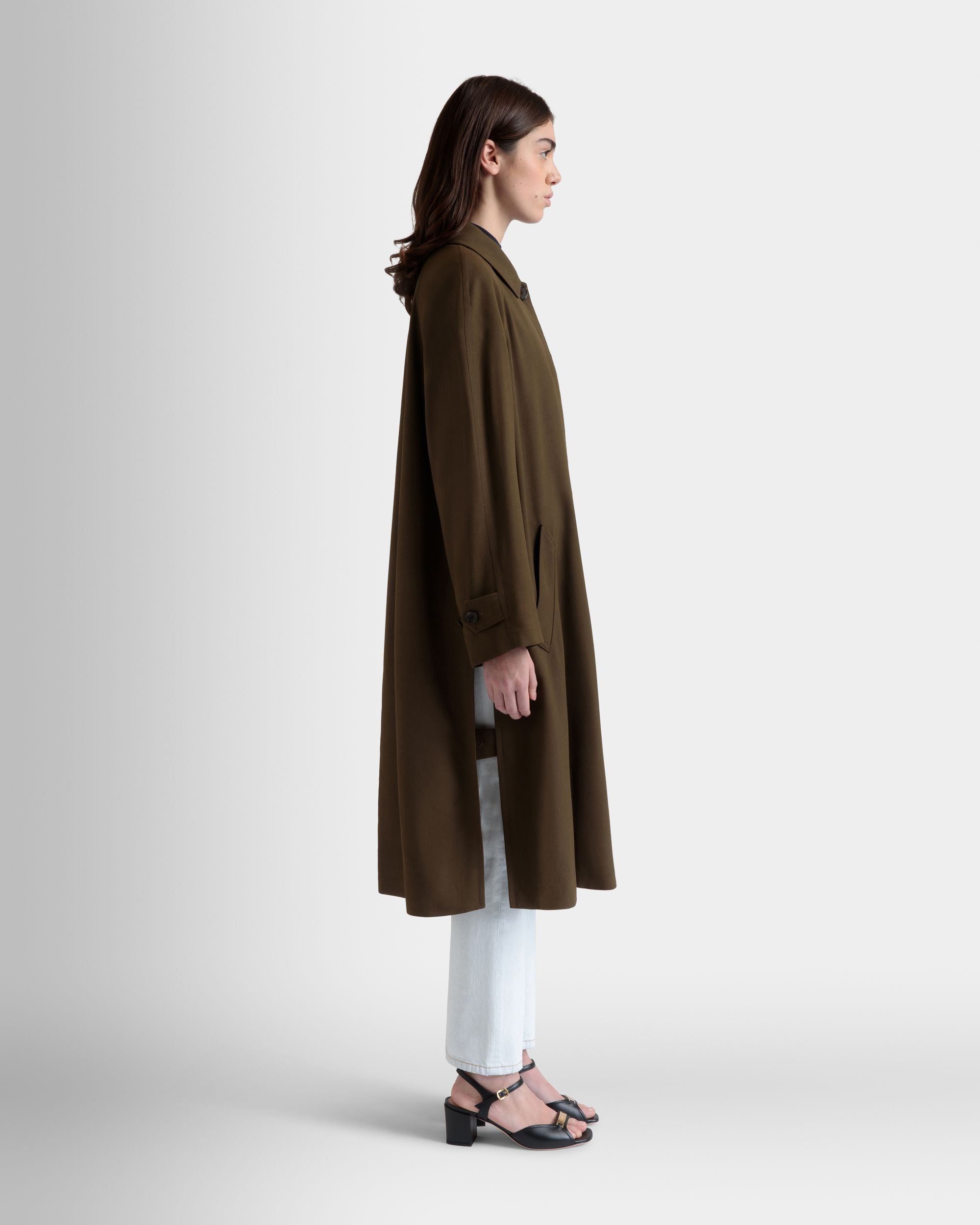 Cappotto In Gabardina Fluida In Military Green - Donna - Bally - 04