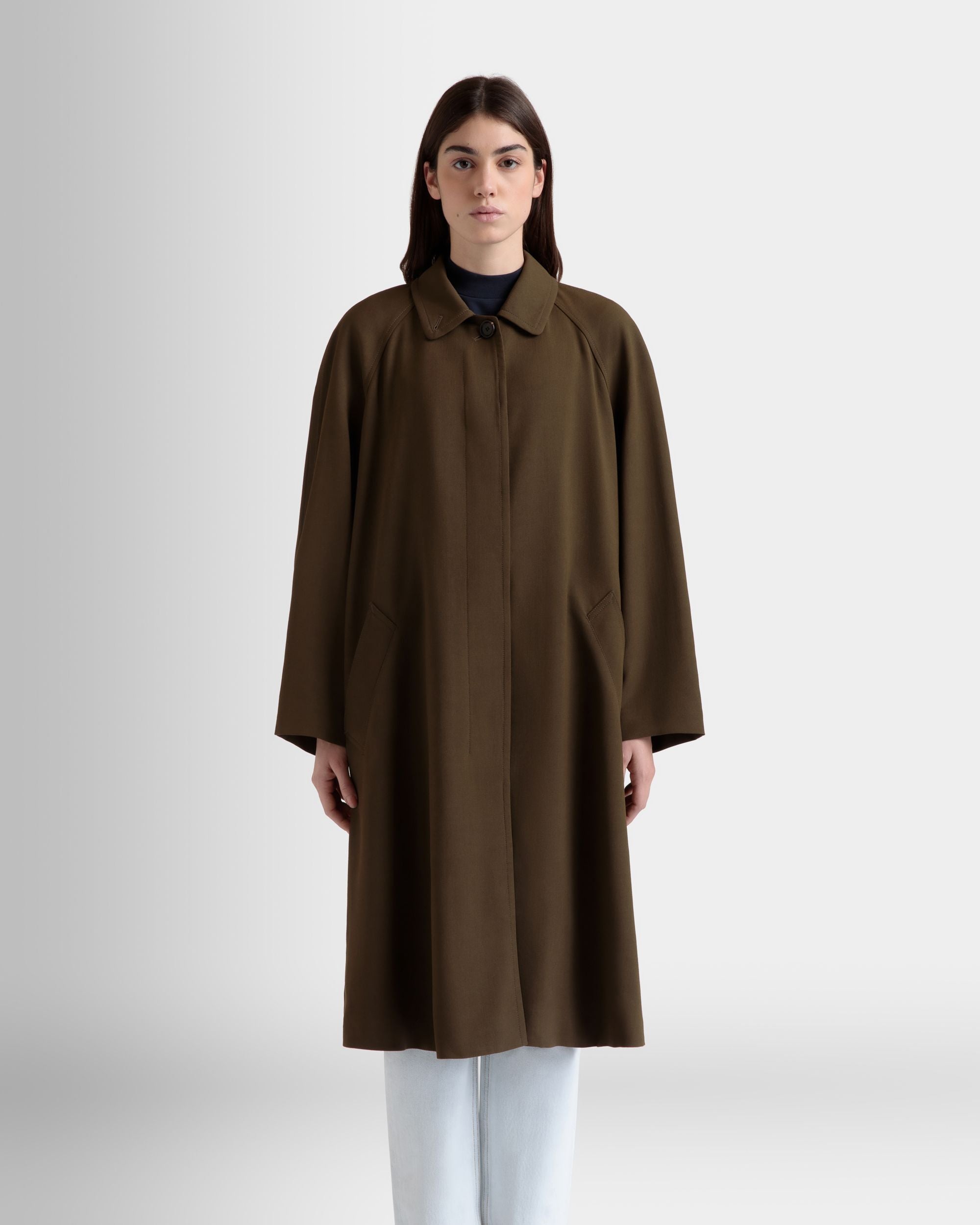 Cappotto In Gabardina Fluida In Military Green - Donna - Bally - 07
