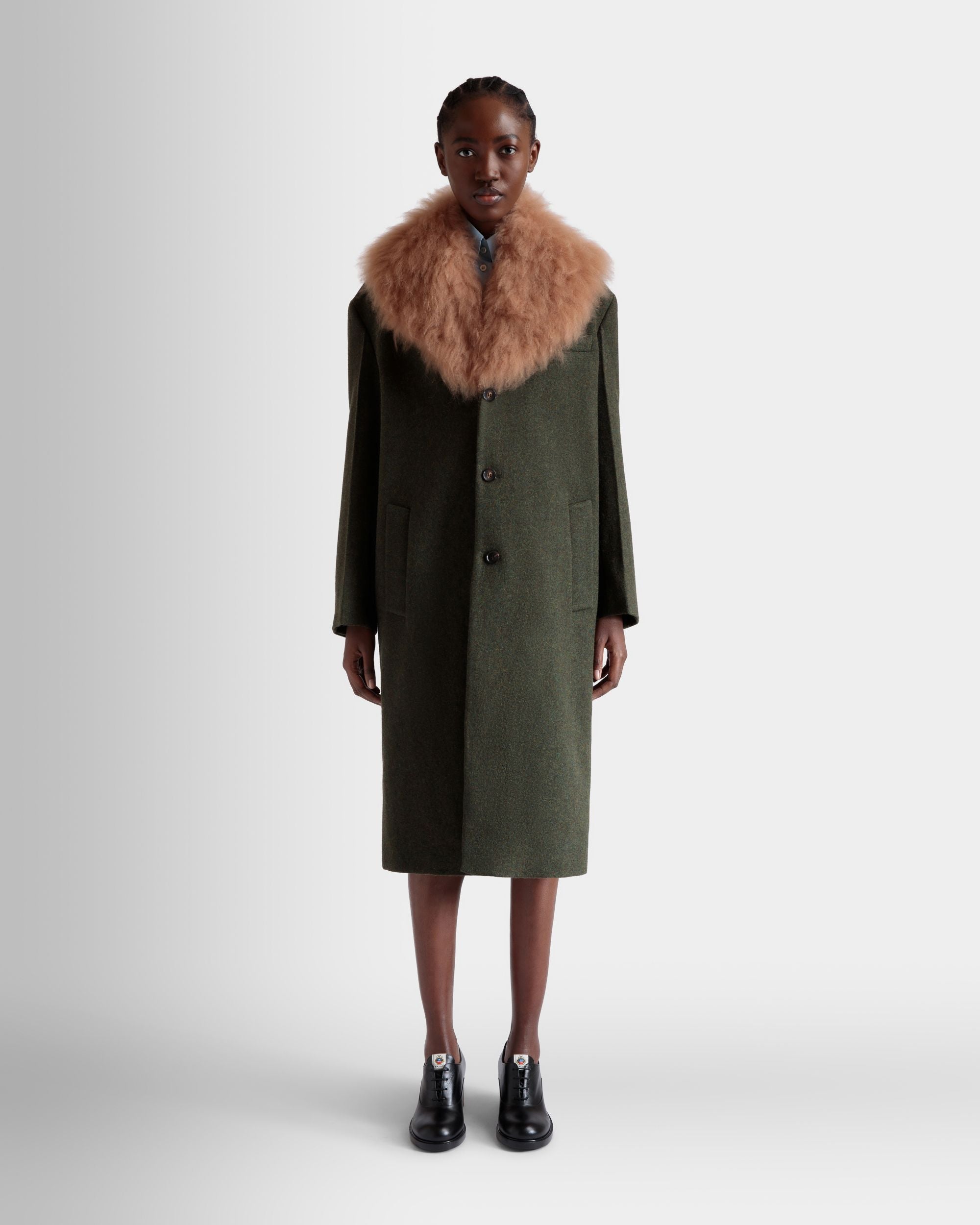 Single-Breasted Coat In Dark Green Wool - Donna - Bally - 02