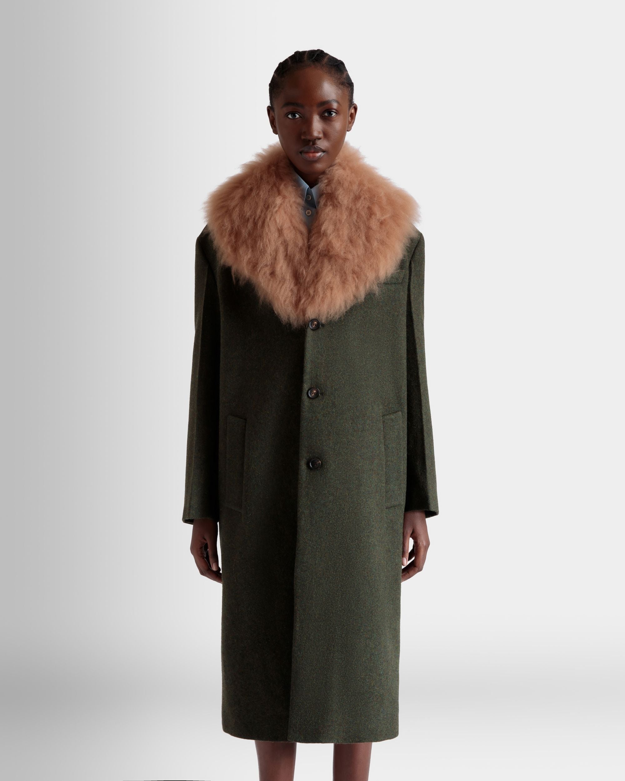 Single-Breasted Coat In Dark Green Wool - Donna - Bally - 03