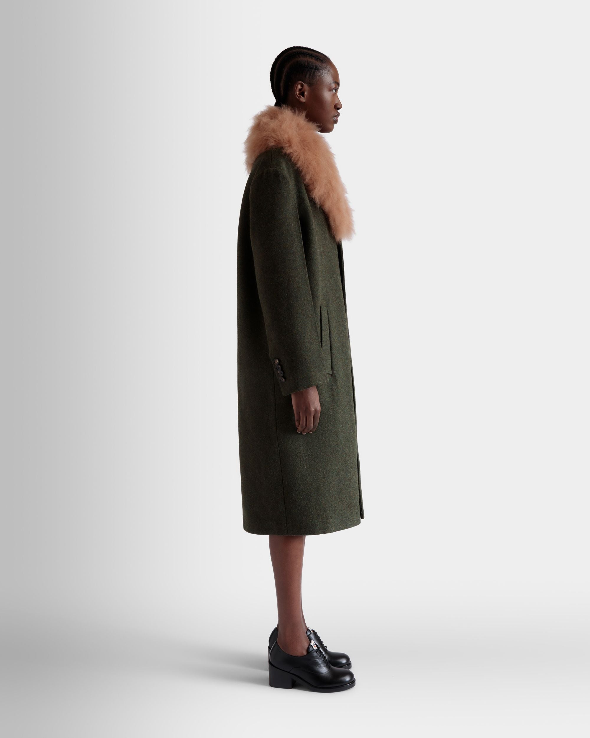 Single-Breasted Coat In Dark Green Wool - Donna - Bally - 05
