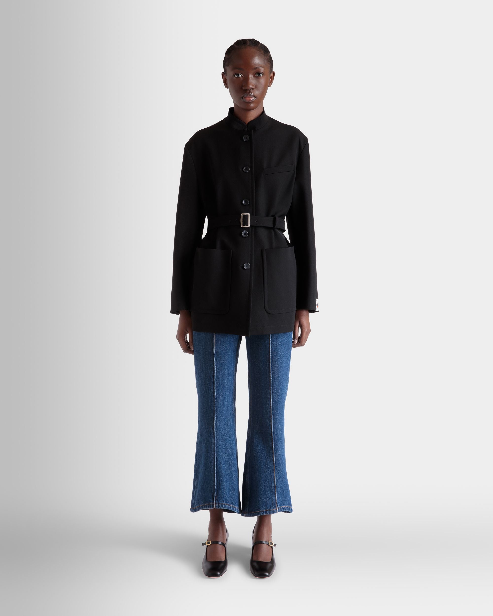 Giacca Con Cintura In Gabardine Di Nylon Nera - Donna - Bally - 02