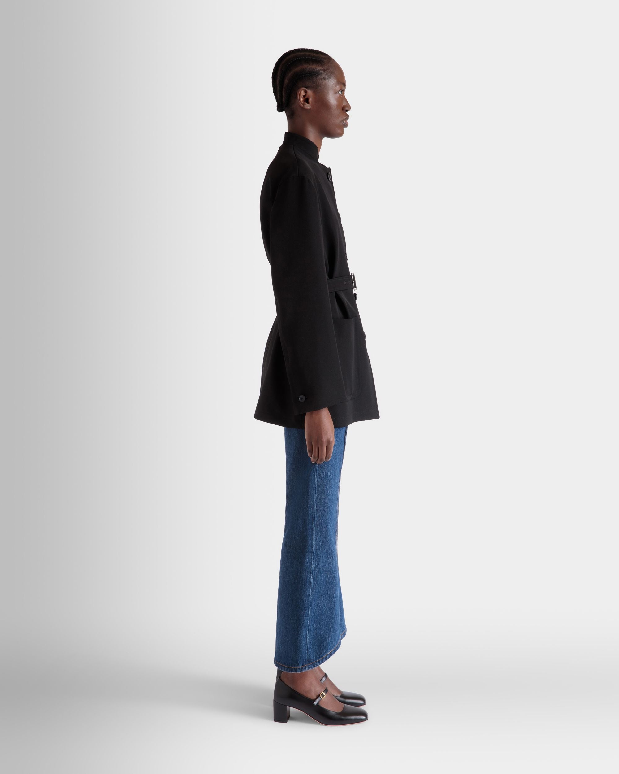 Giacca Con Cintura In Gabardine Di Nylon Nera - Donna - Bally - 05