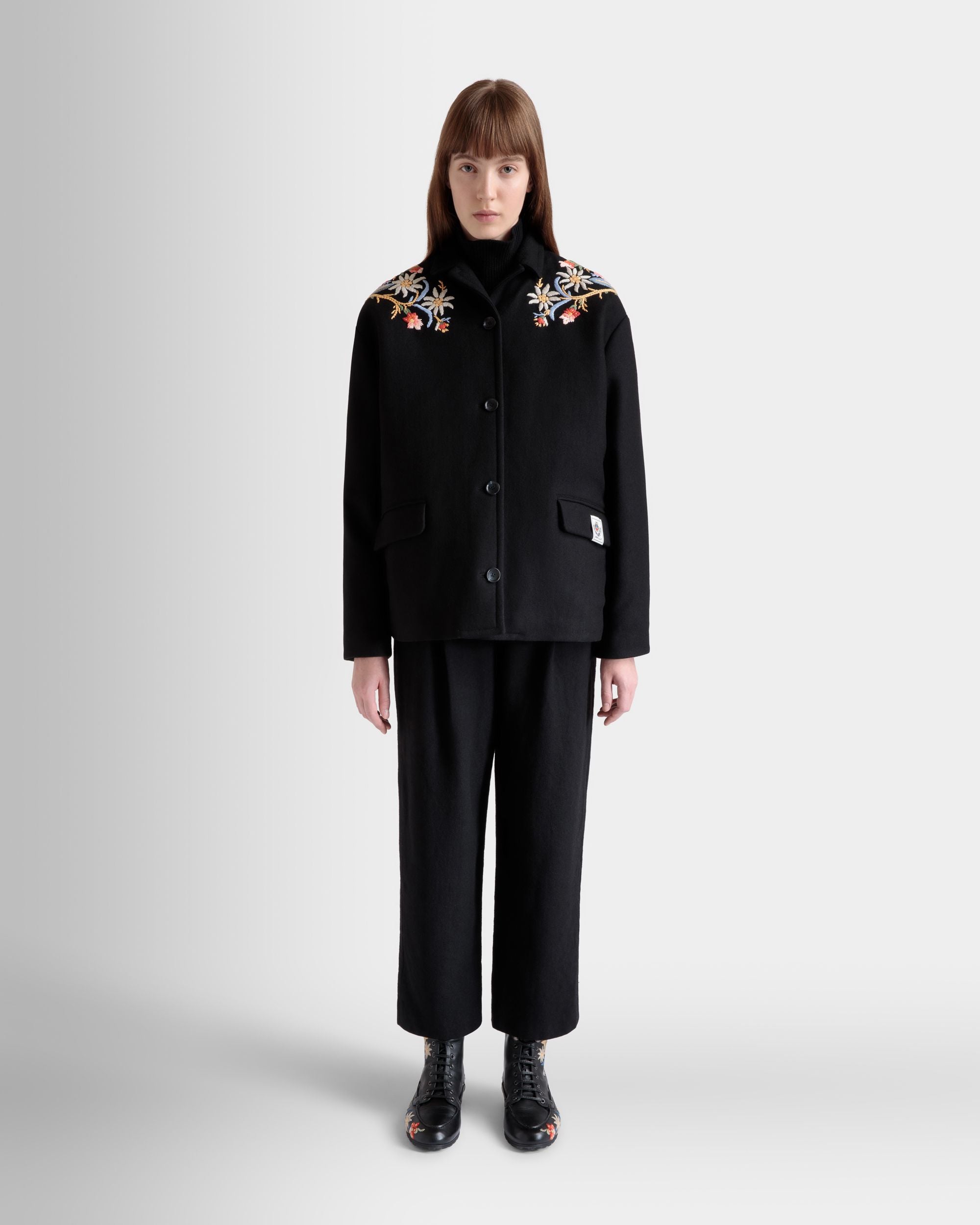 Giacca Winter Capsule In Misto Lana Nero Con Ricamo Alpine Flowers - Donna - Bally - 02
