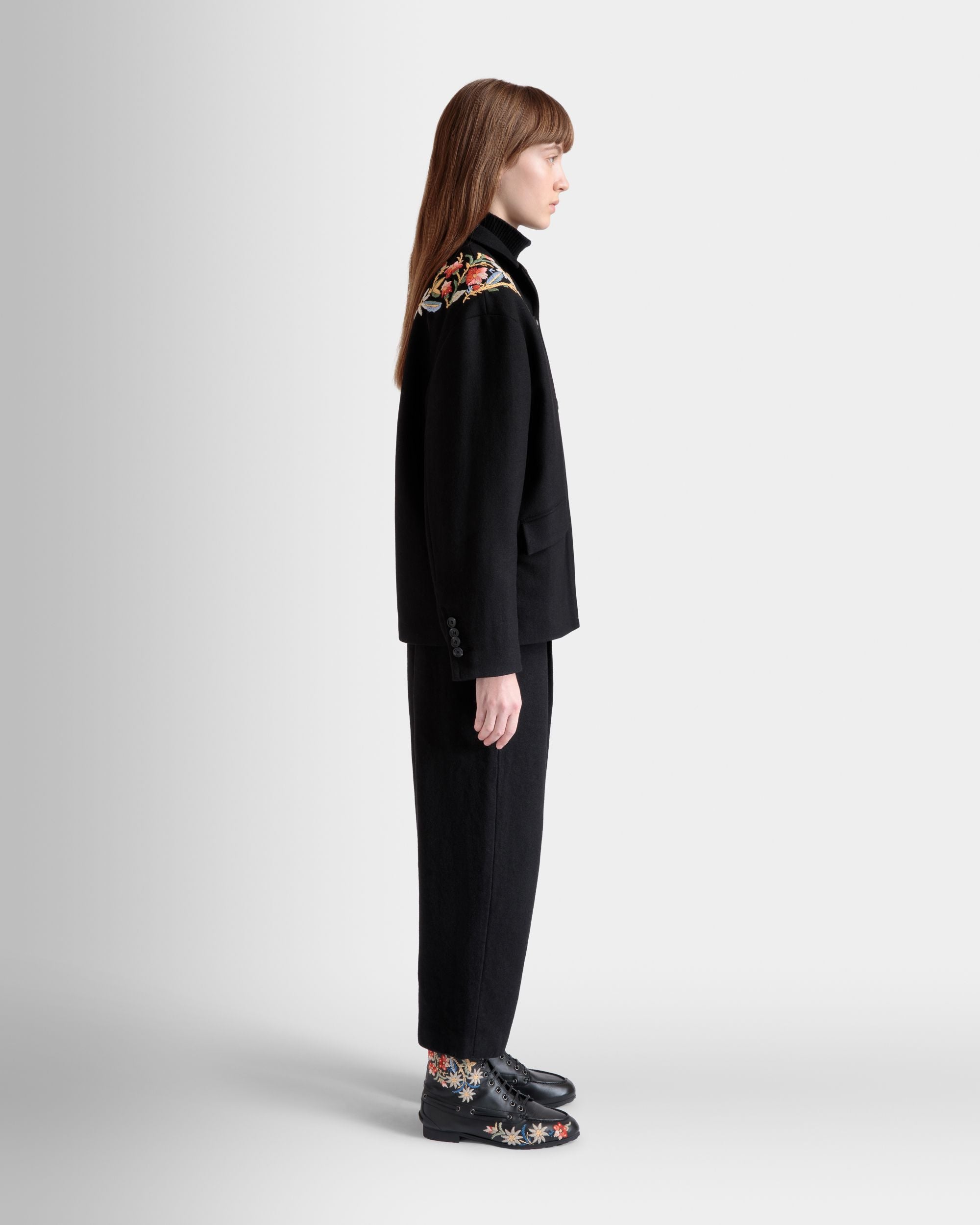 Giacca Winter Capsule In Misto Lana Nero Con Ricamo Alpine Flowers - Donna - Bally - 04