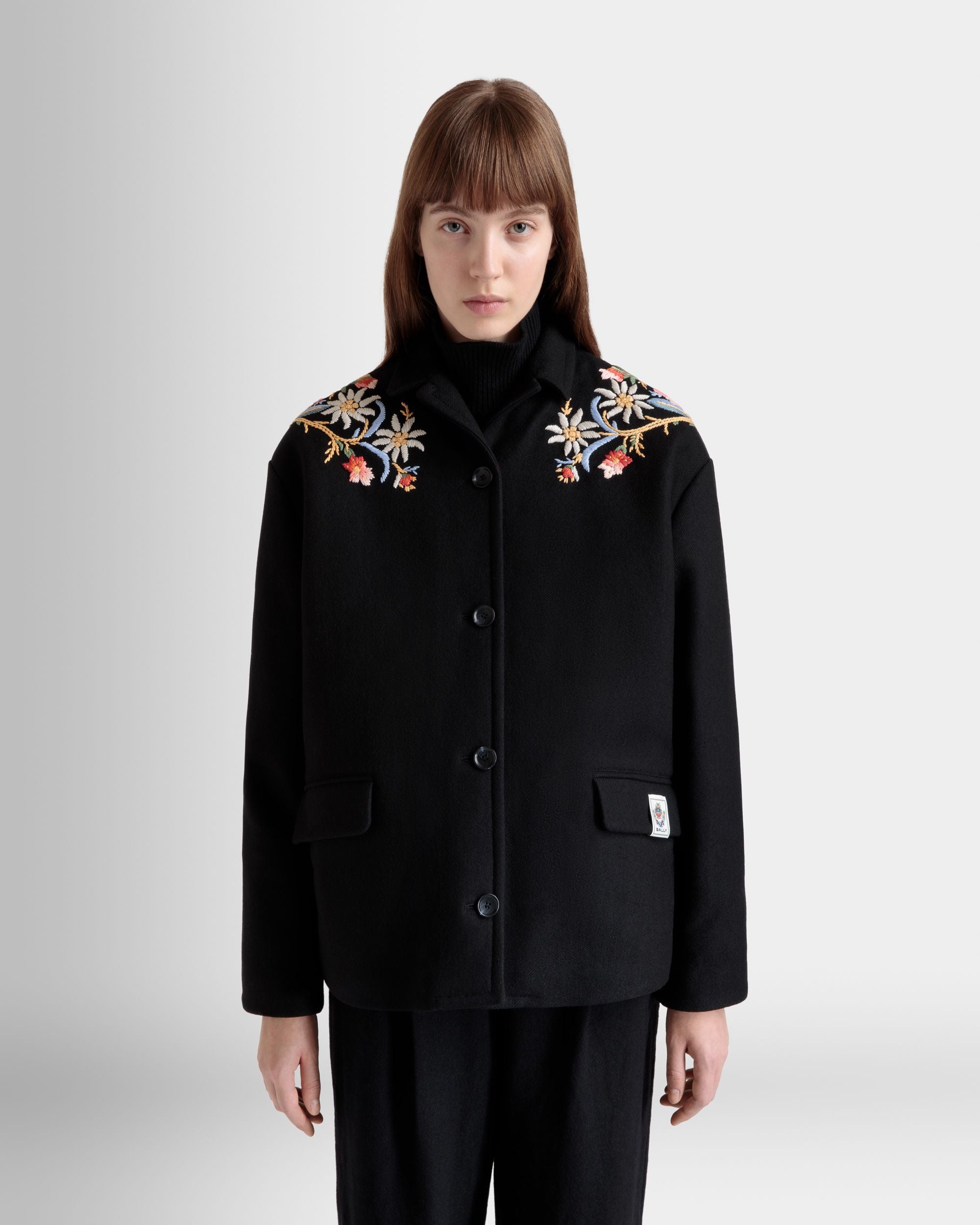 Giacca Winter Capsule In Misto Lana Nero Con Ricamo Alpine Flowers - Donna - Bally - 07