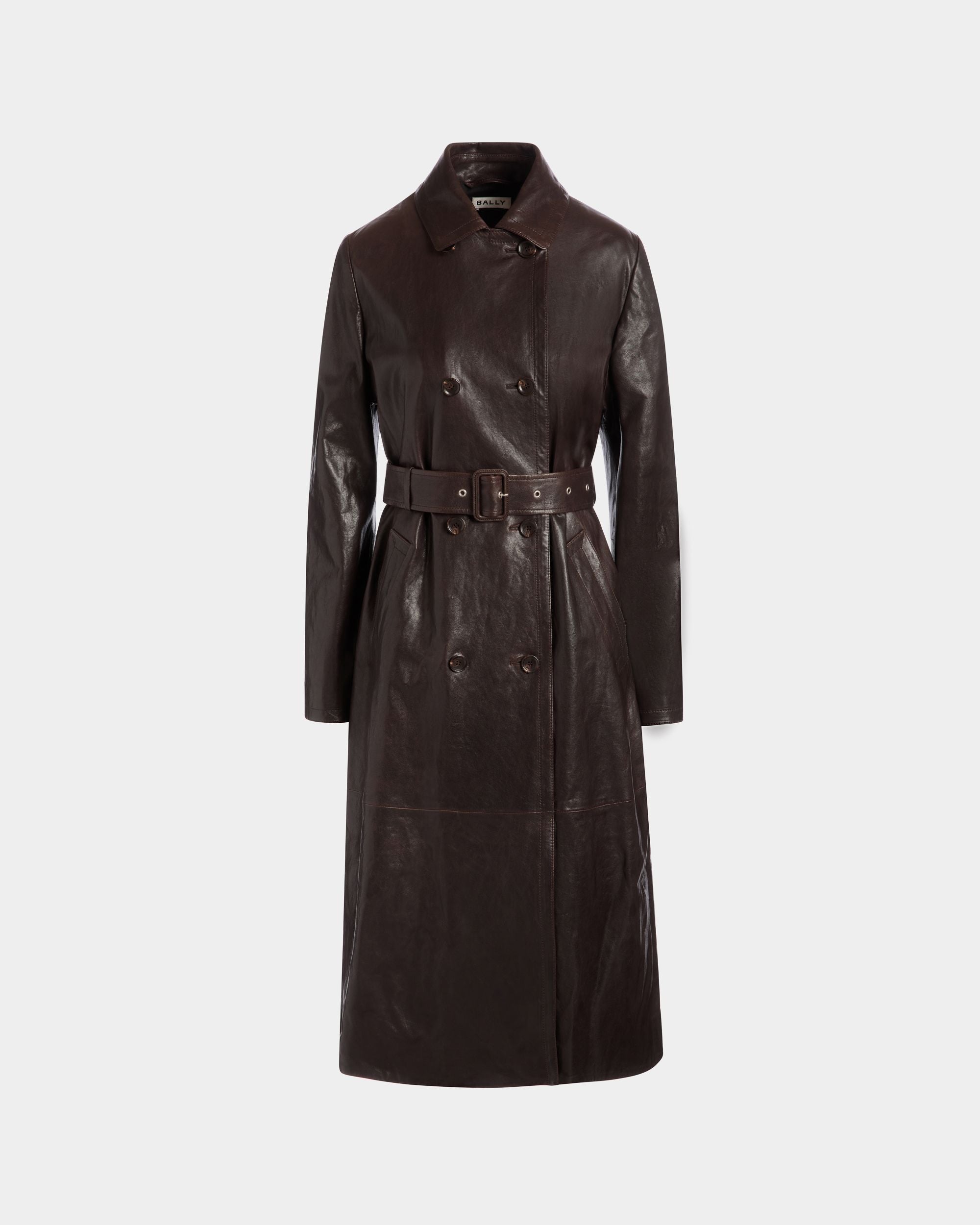 Cappotto In Pelle Color Ebano Con Cintura - Donna - Bally - 01