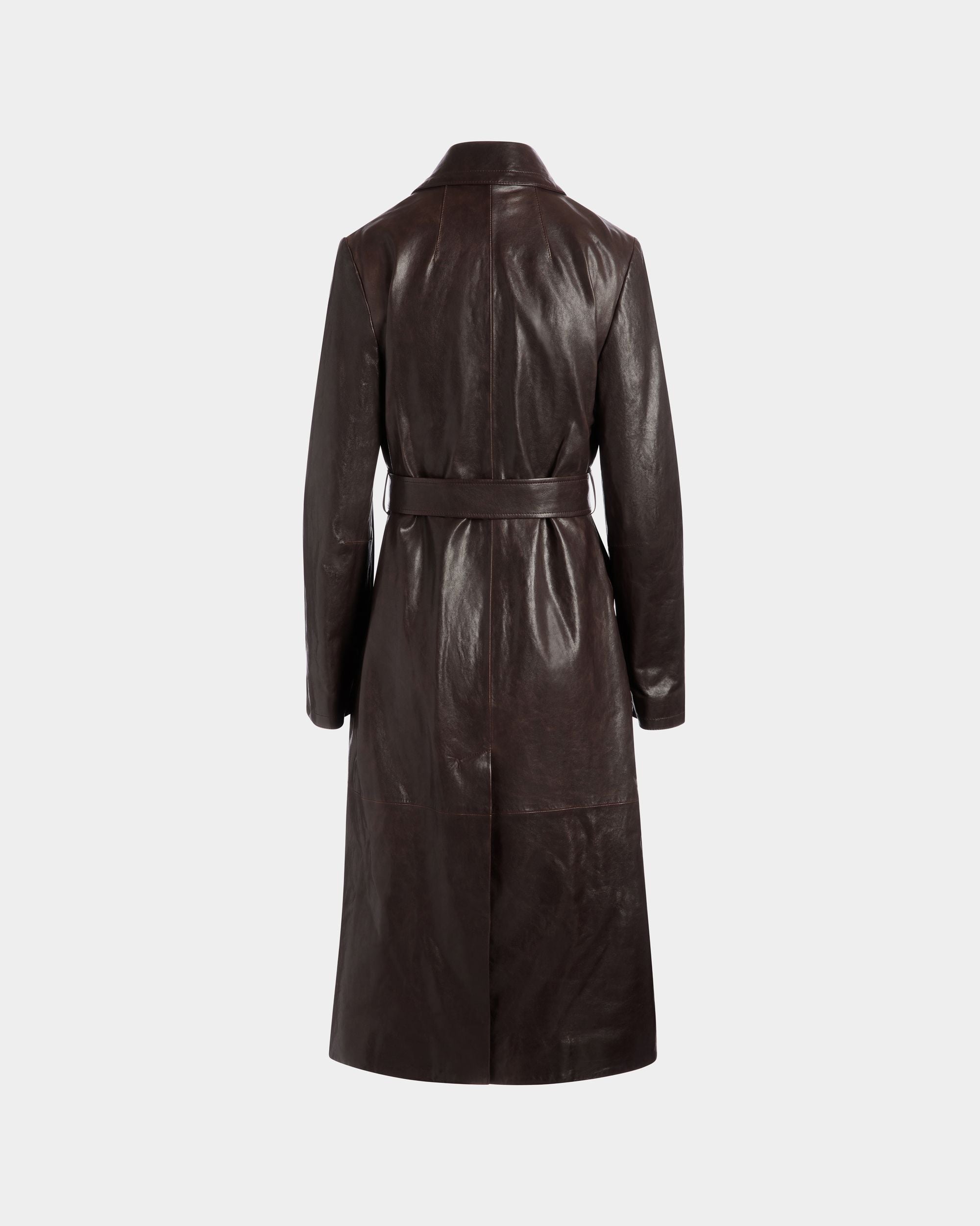 Cappotto In Pelle Color Ebano Con Cintura - Donna - Bally - 07