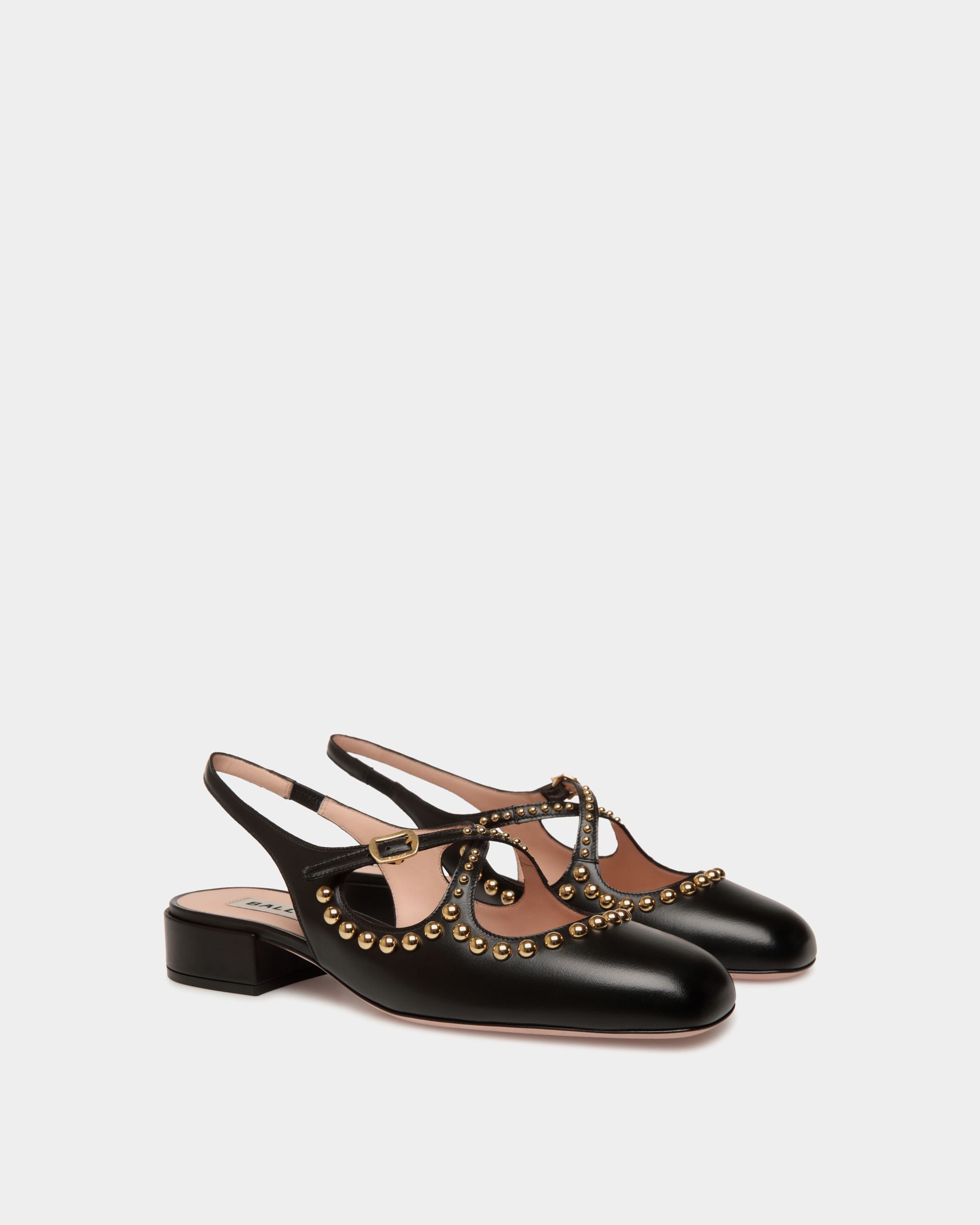 Décolleté Slingback Ballyrina In Pelle Nera Con Borchie - Donna - Bally - 03