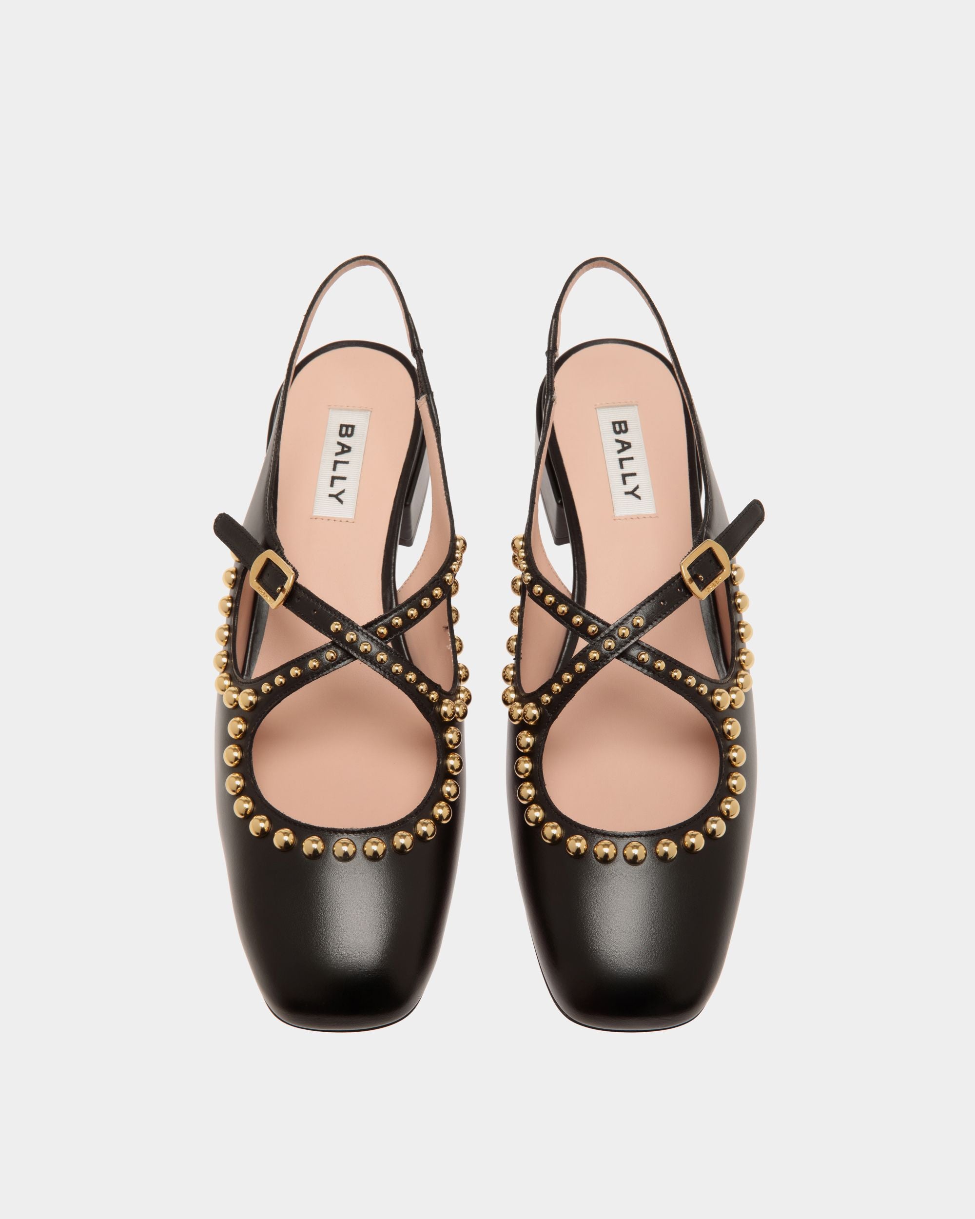 Décolleté Slingback Ballyrina In Pelle Nera Con Borchie - Donna - Bally - 05